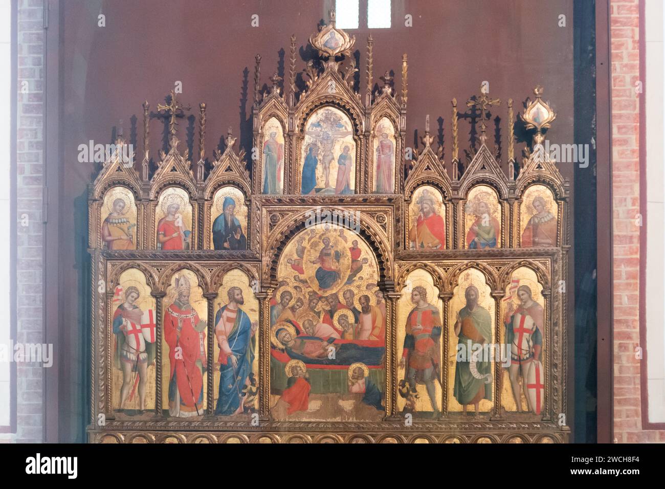 Dormitio Virginis polyptyque by Lorenzo Veneziano from XIV century in Cappella dei Santi Giacomo e Antonio Abate (Chapel of St. James and St. Anthony Stock Photo