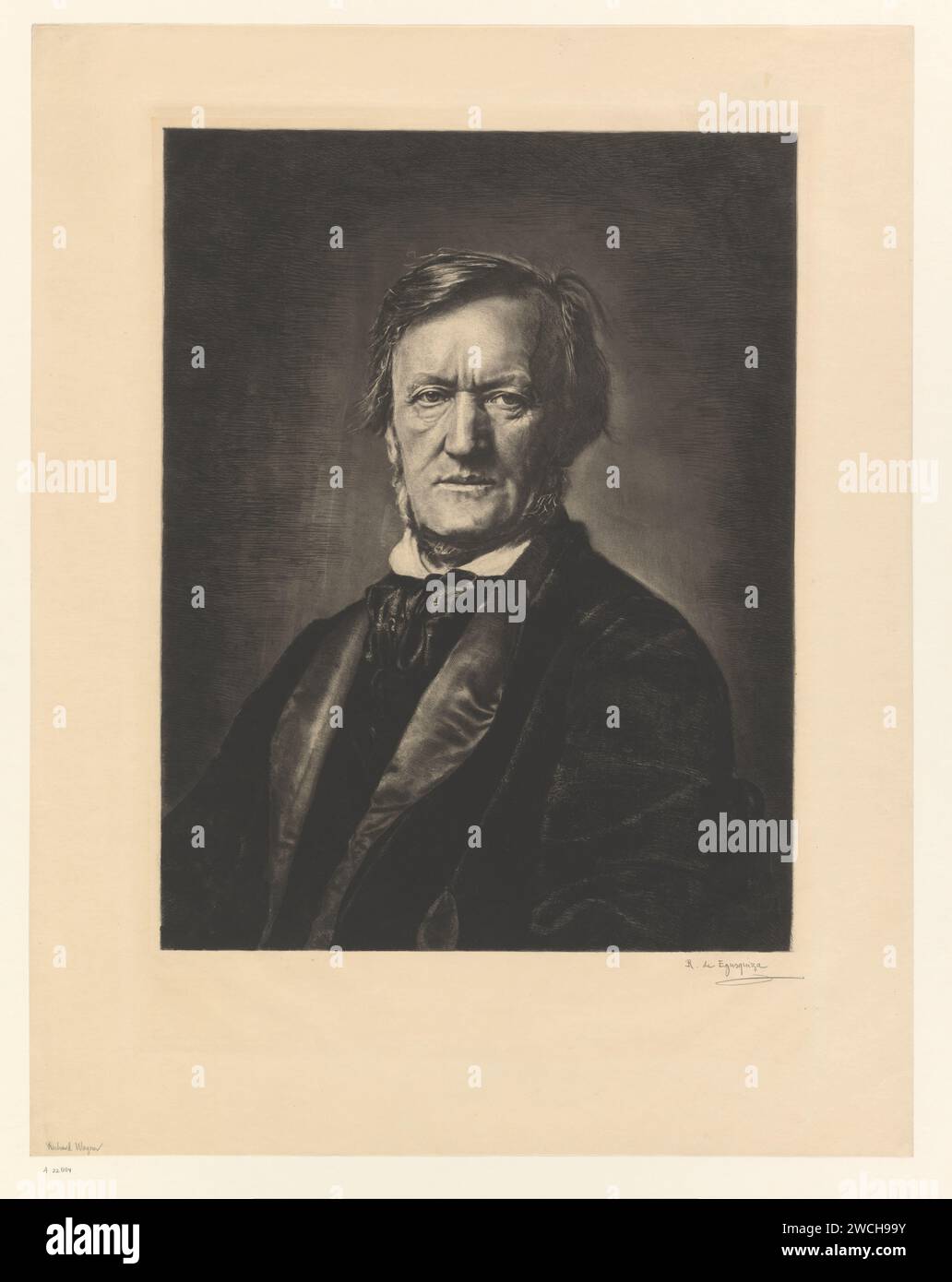 Portrait of Richard Wagner, Rogelio de Egusquiza, 1855 - 1902 print   paper etching portrait of composer Stock Photo