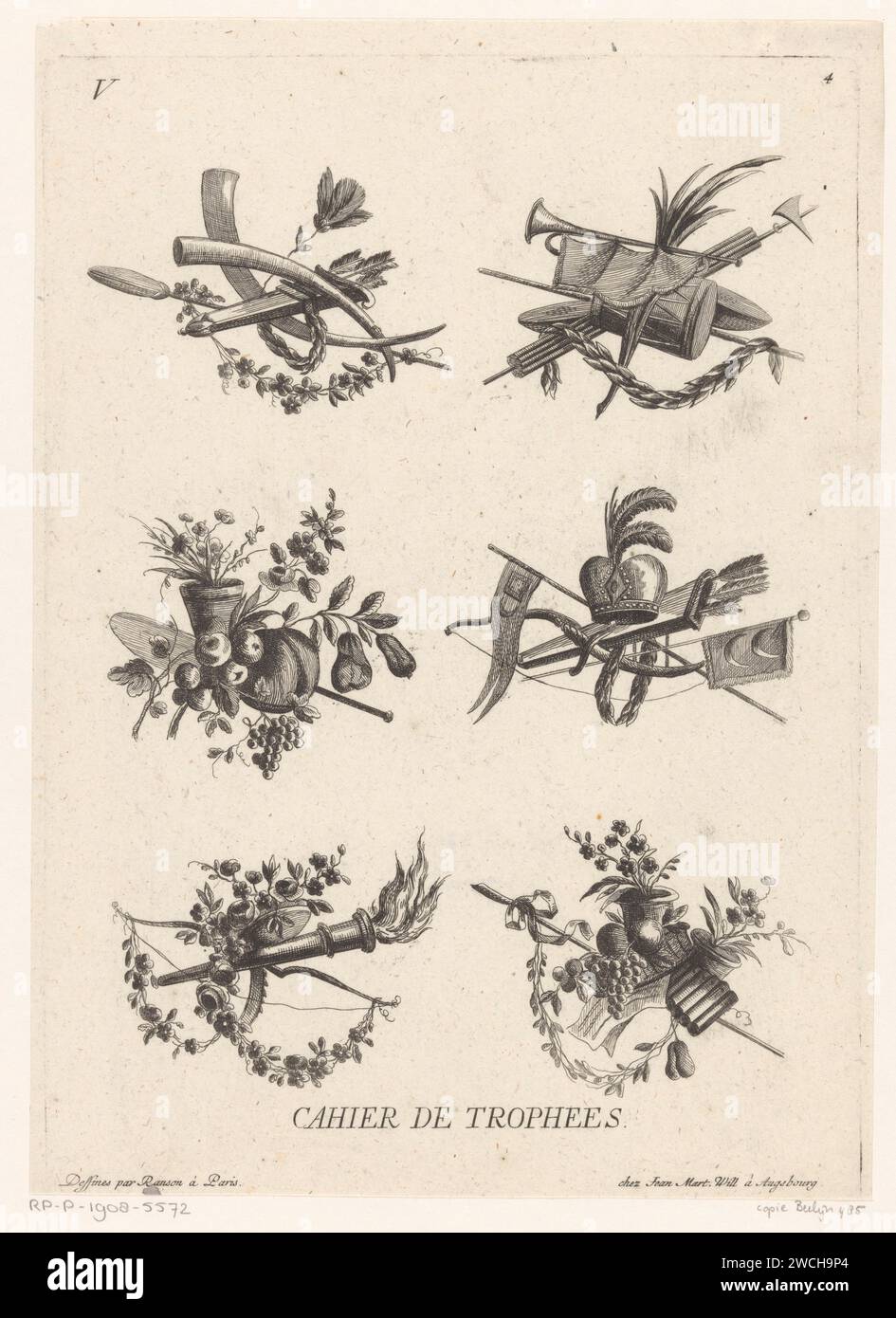 Trophies with fruit and weapons, Anonymous, After Pierre Ranson, 1746 ...
