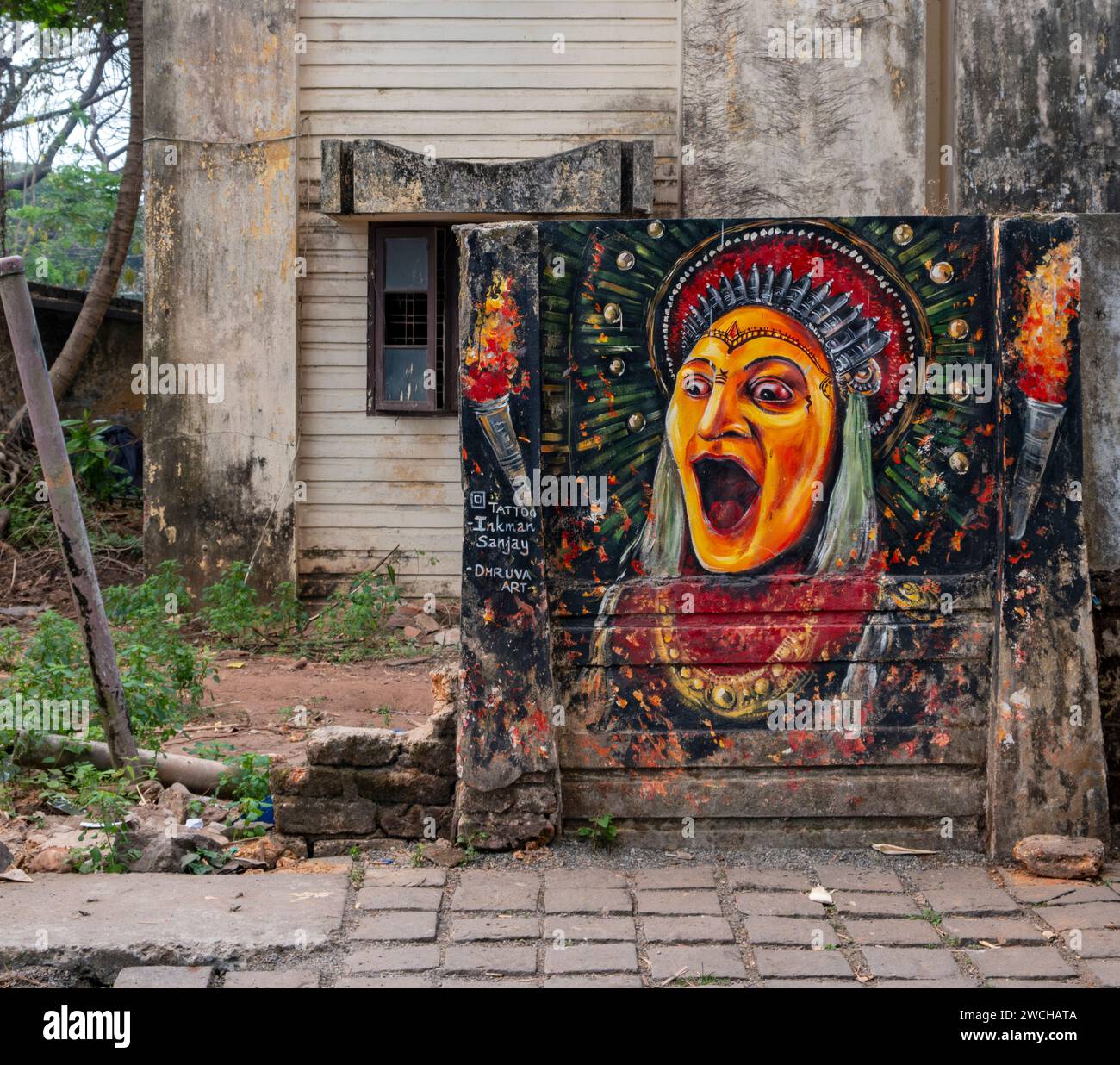 Kathakali Street Art, Fort Kochi, Cochin, Kerala, India Stock Photo