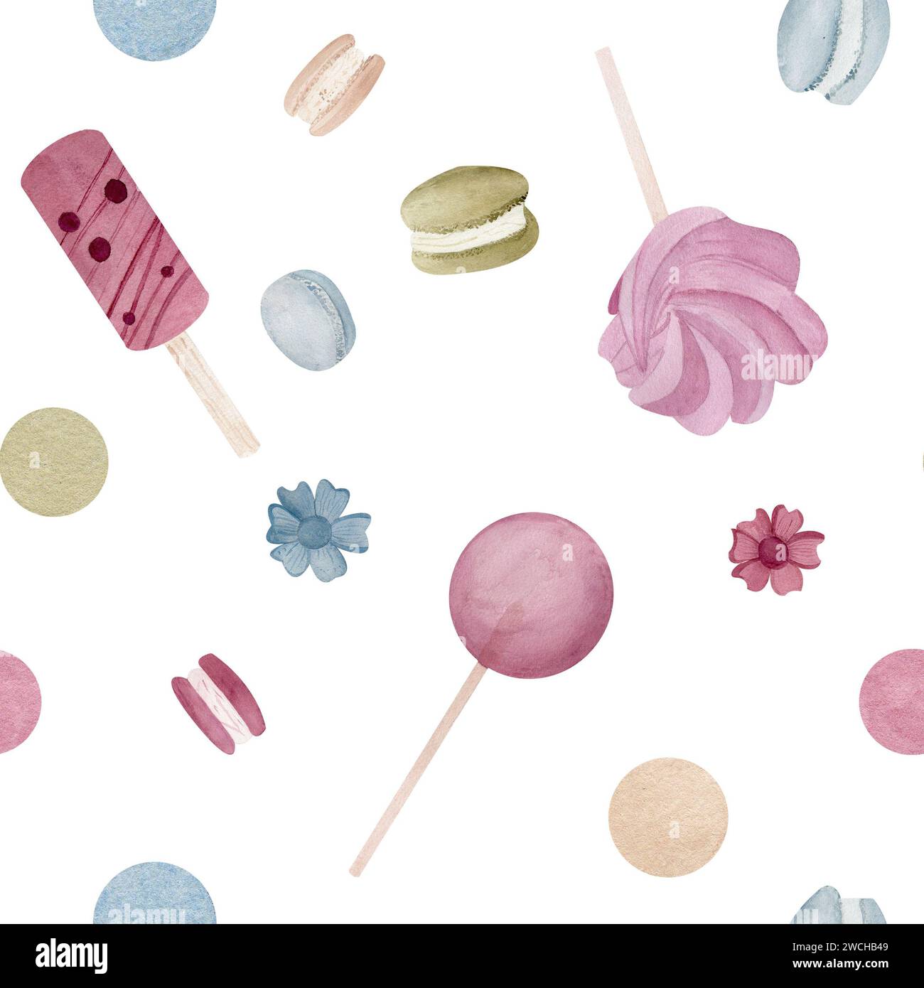 Watercolor seamless pattern Illustration of sweets. Colorful print with ...