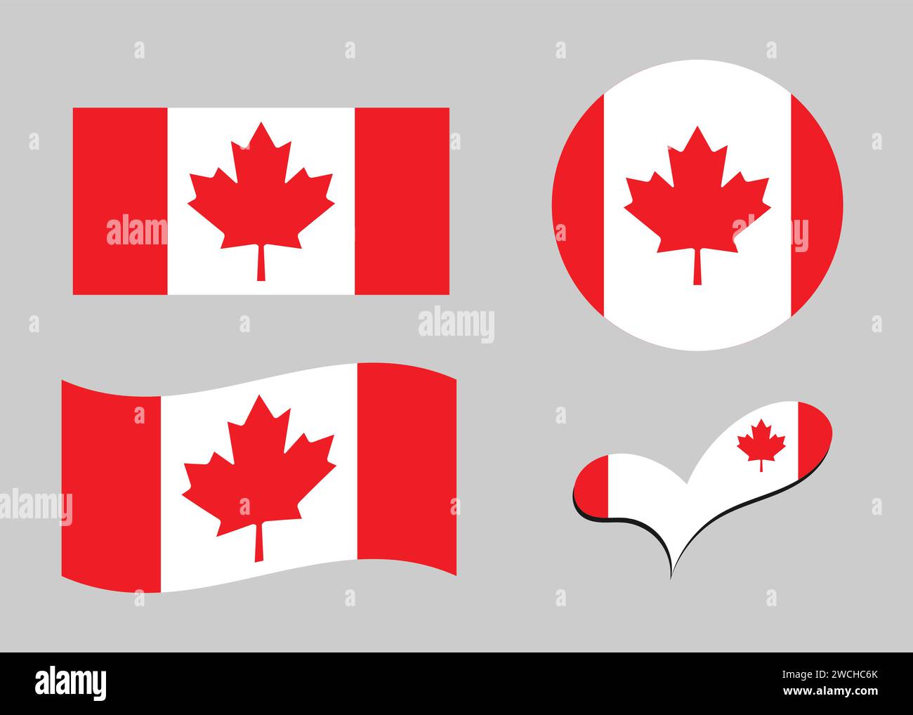 Flag of Canada. Canada flag in heart shape. Canada flag in circle shape