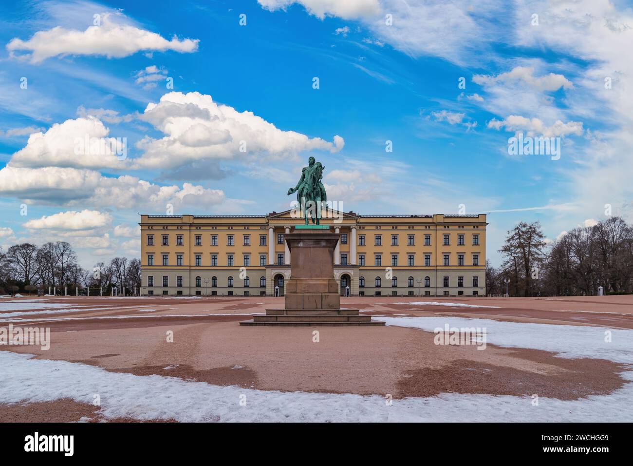 Oslo Norway, winter snow at The Royal Palace Stock Photo