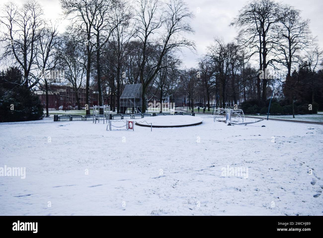 Netherlands. 14th Jan, 2024. Snowfall blankets the northern region of