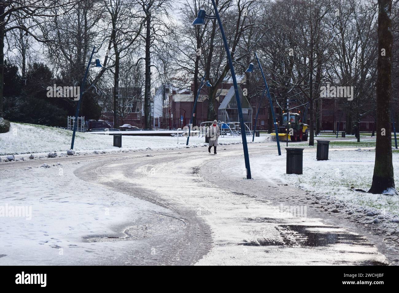 Netherlands. 14th Jan, 2024. Snowfall blankets the northern region of