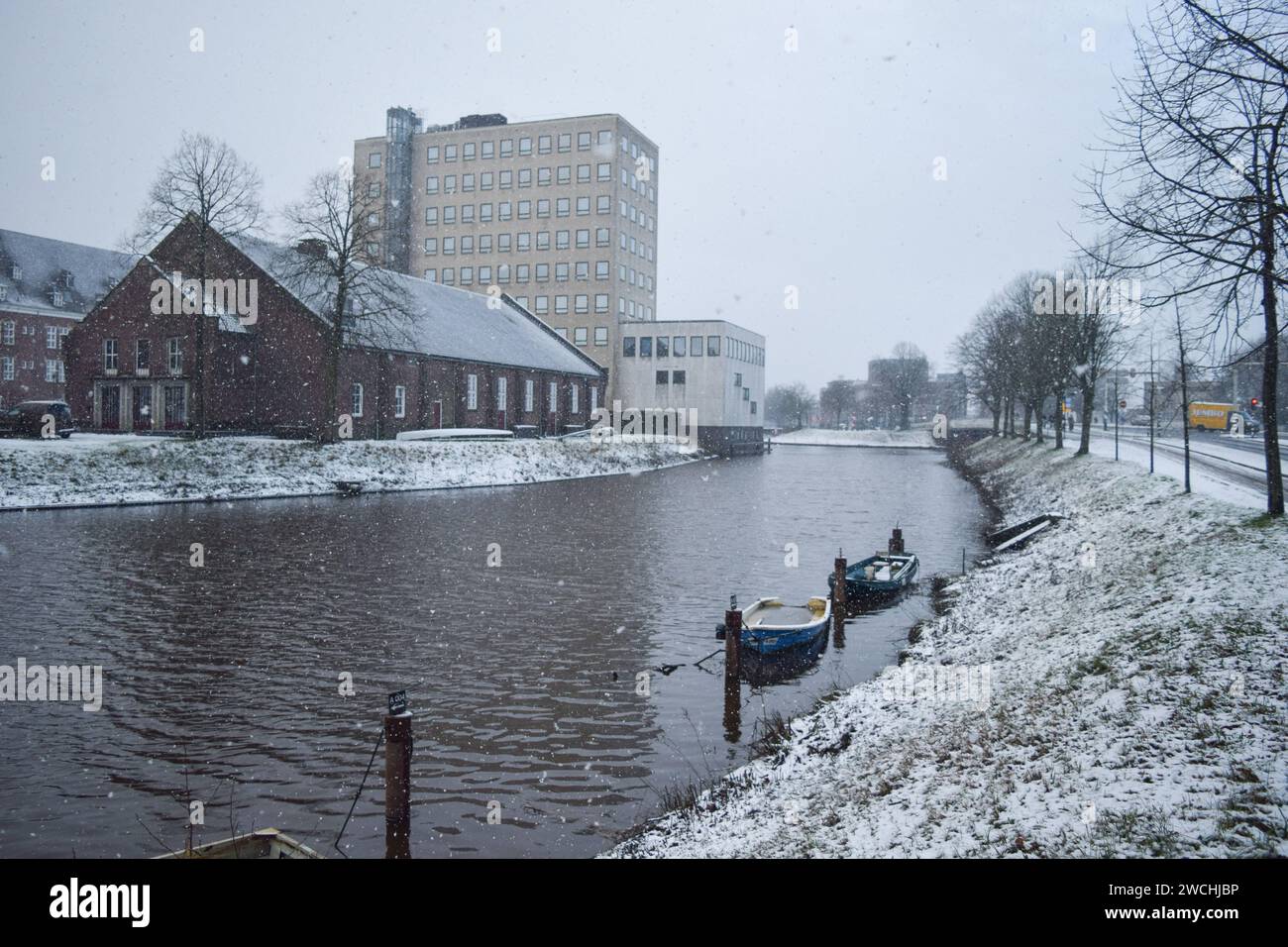 Netherlands. 14th Jan, 2024. Snowfall blankets the northern region of