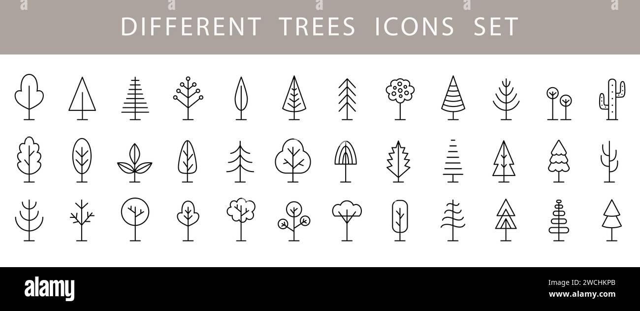 Tree Line Icon Set. Vector Logo Shapes Collection Stock Vector Image ...