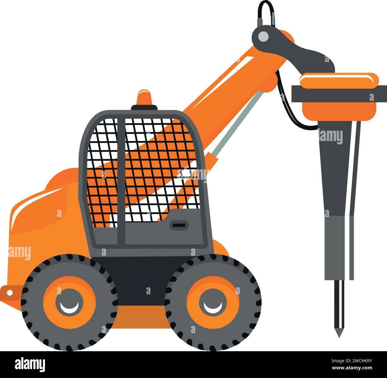 Mobile Quarry Truck with Hydraulic Jack Hammer Icon in Flat Style Stock