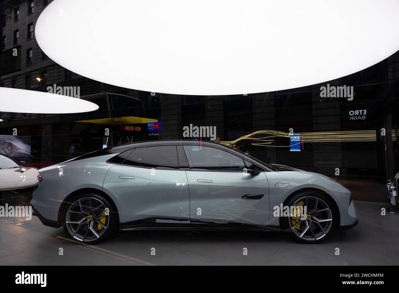 Lotus car showroom displaying the new Lotus Emeya fully electric