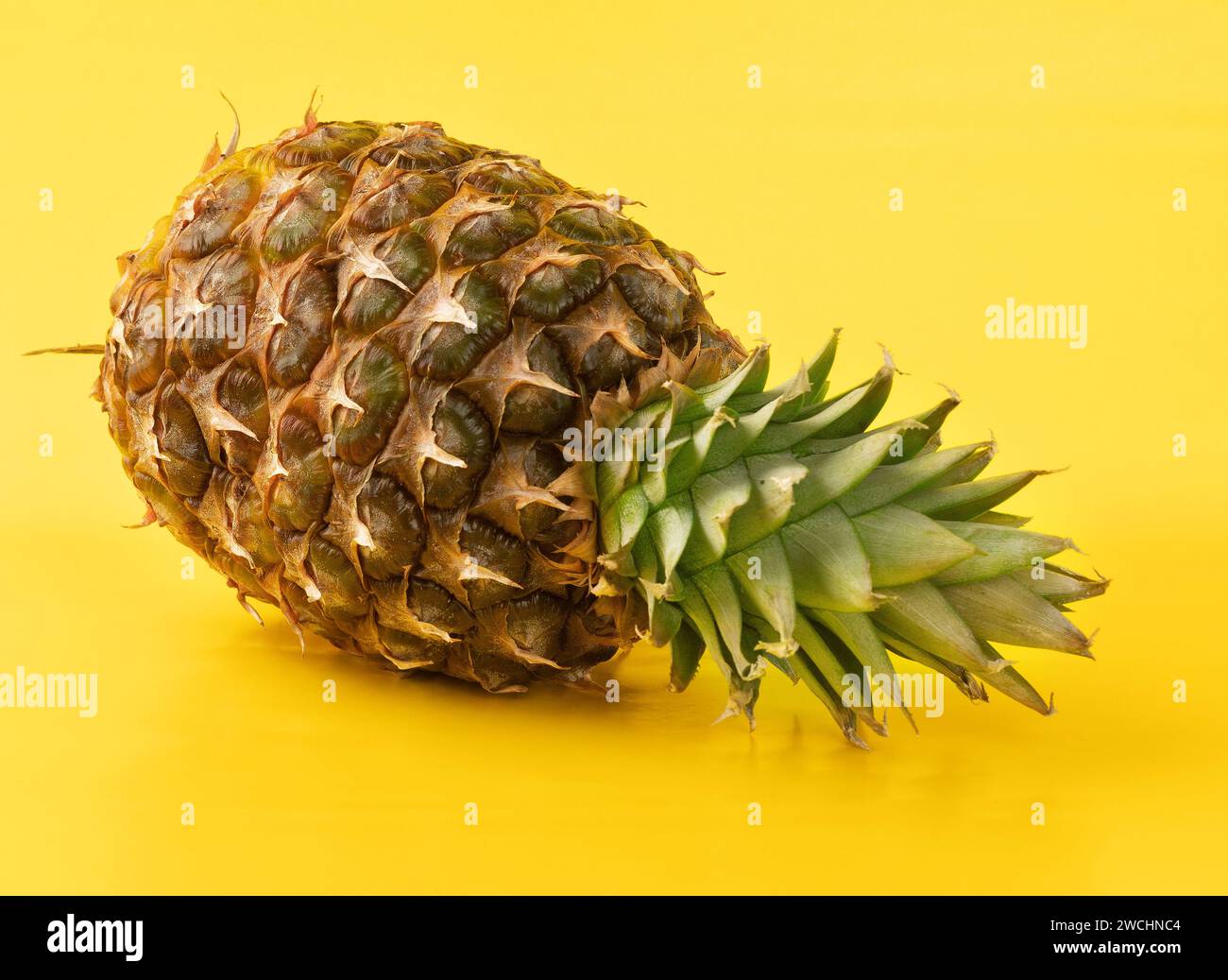 Whole pineapple on yellow background. Stock Photo
