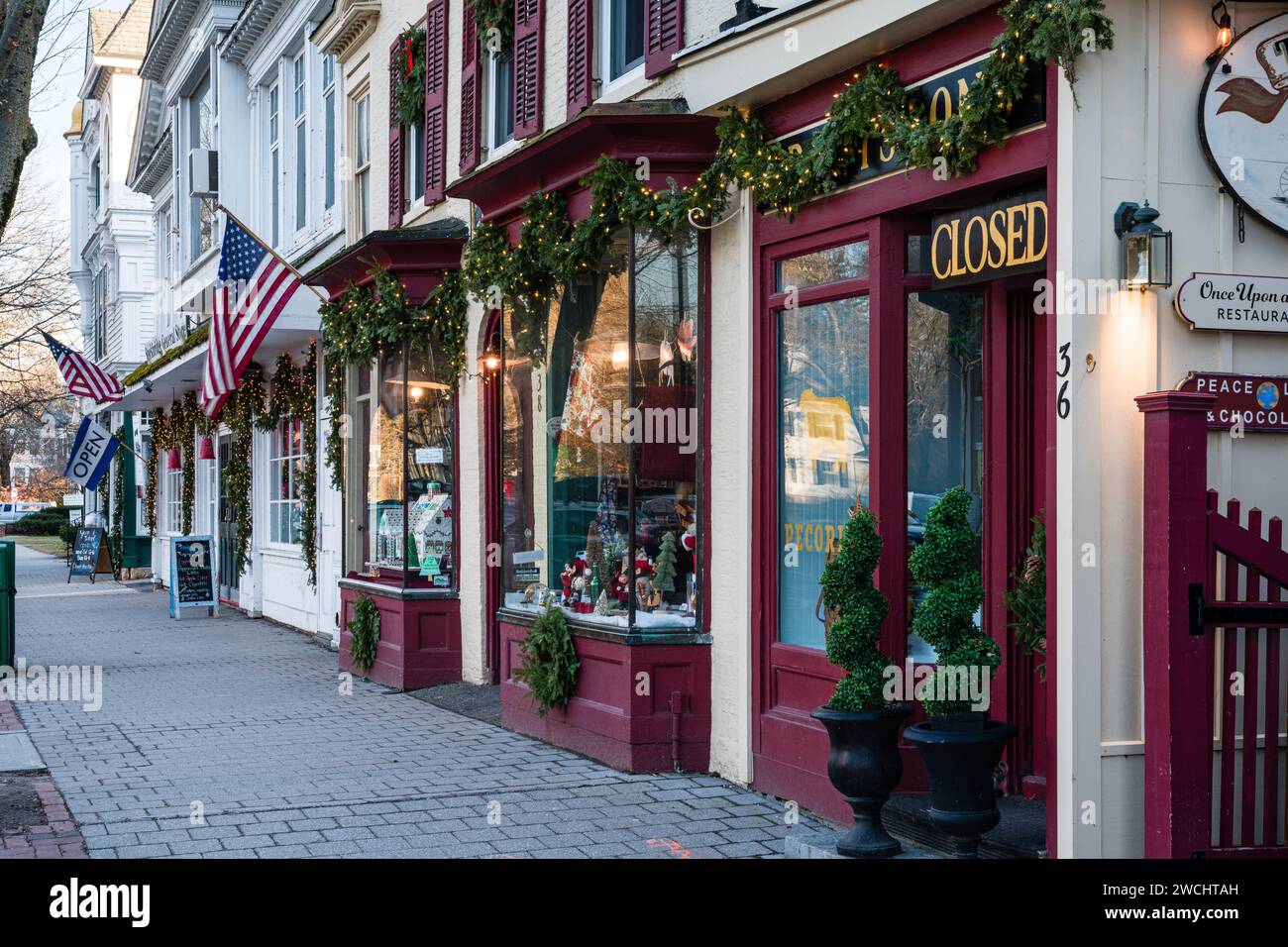Main Street At Christmas _ Stockbridge, Massachusetts, USA Stock Photo