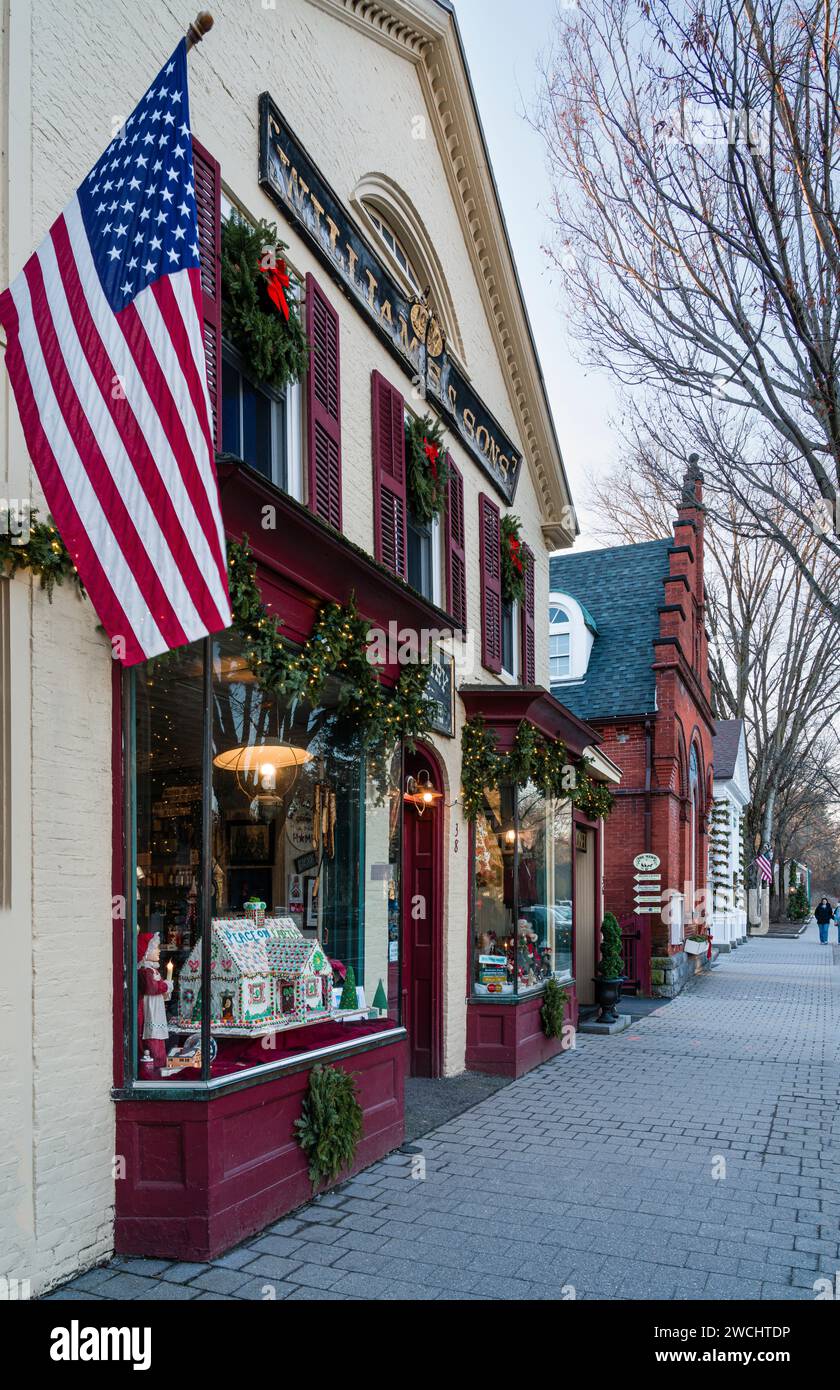 Main Street At Christmas _ Stockbridge, Massachusetts, USA Stock Photo