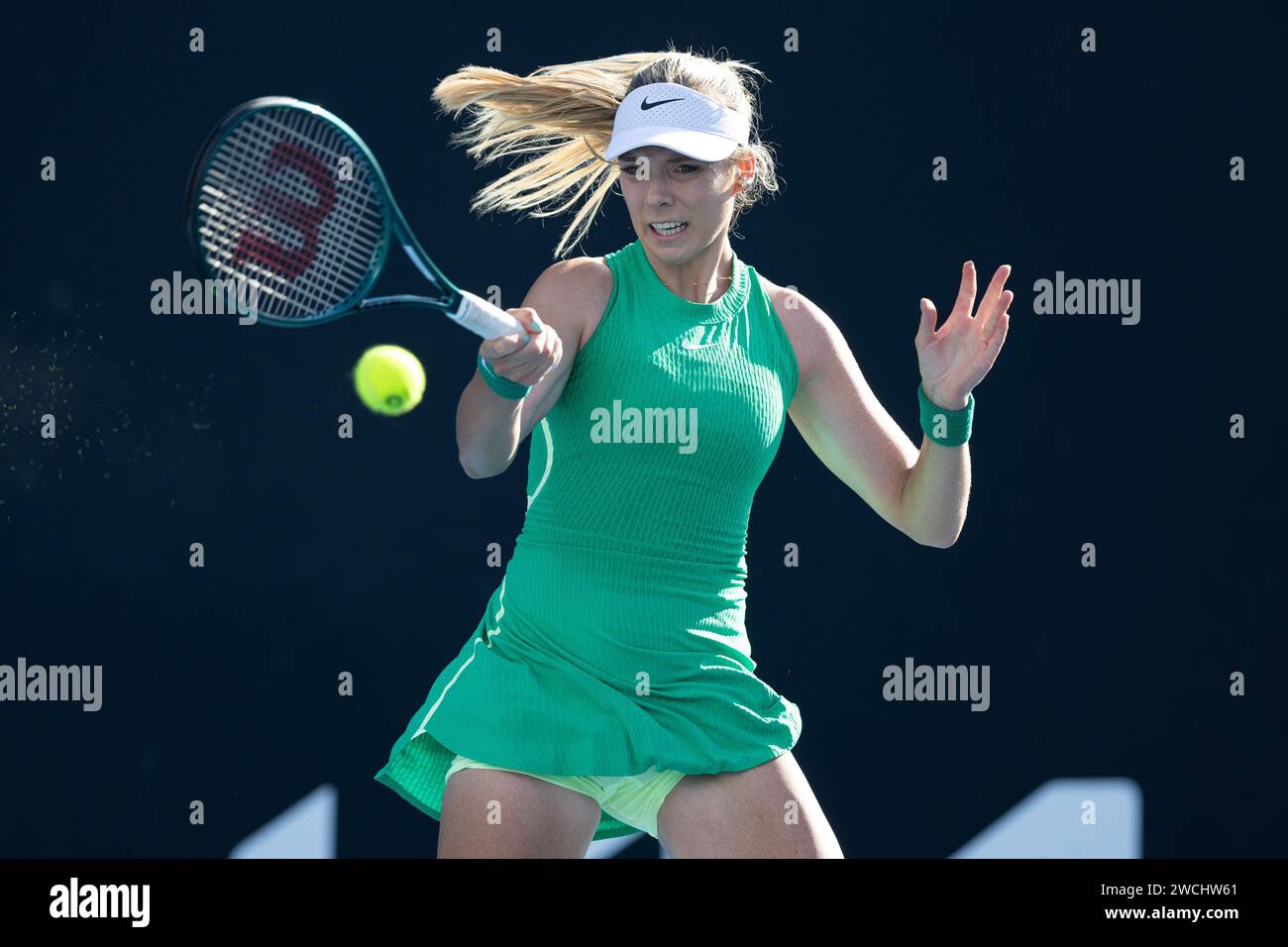 Melbourne, Australia. 16th Jan, 2024. Katie Boulter of Britain hits a