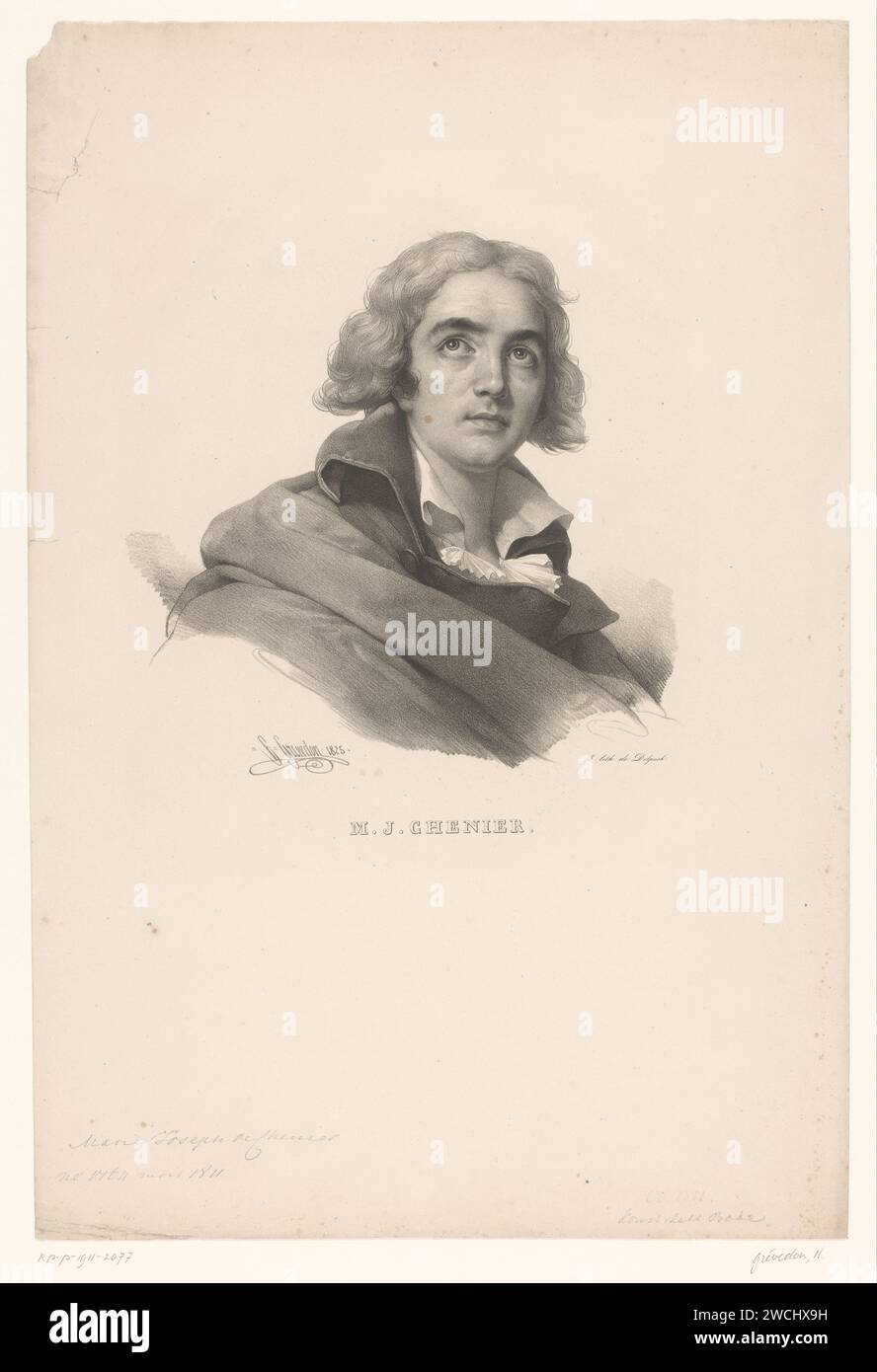 Portret van MarieJoseph Chénier, Henri Grévedon, 1825 print Paris