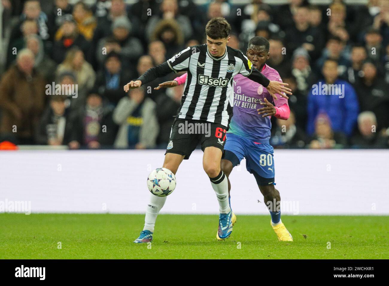 Ben Parkinson of Newcastle battles Yunus Musah of AC Milan - Newcastle ...