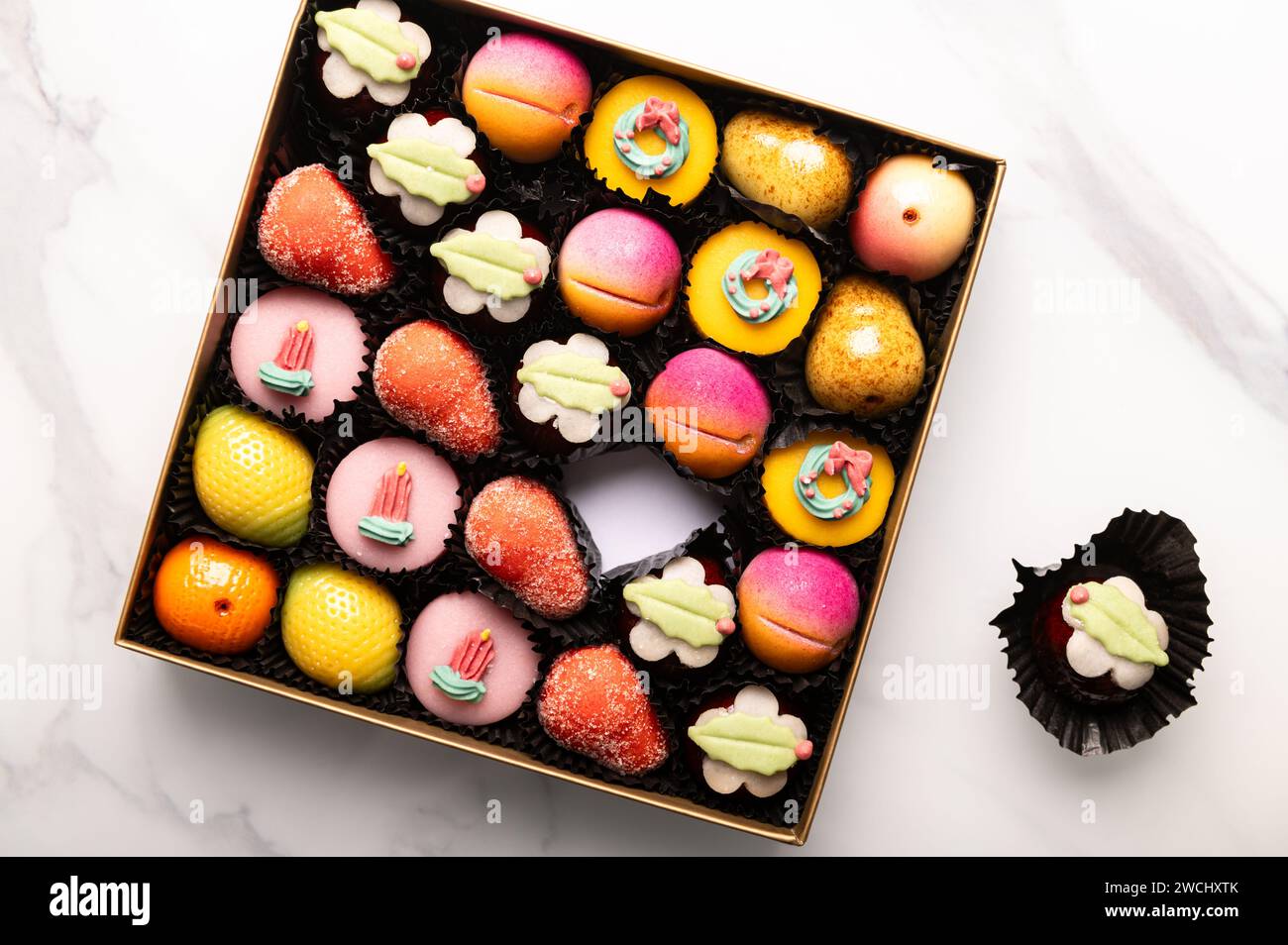 Marzipan sweets as fruits Stock Photo