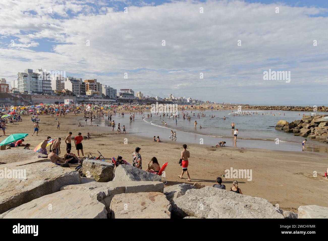 Mar del Plata, Argentina - January 15th, 2024: Stella Maris Beach in Mar del Plata. Stock Photo