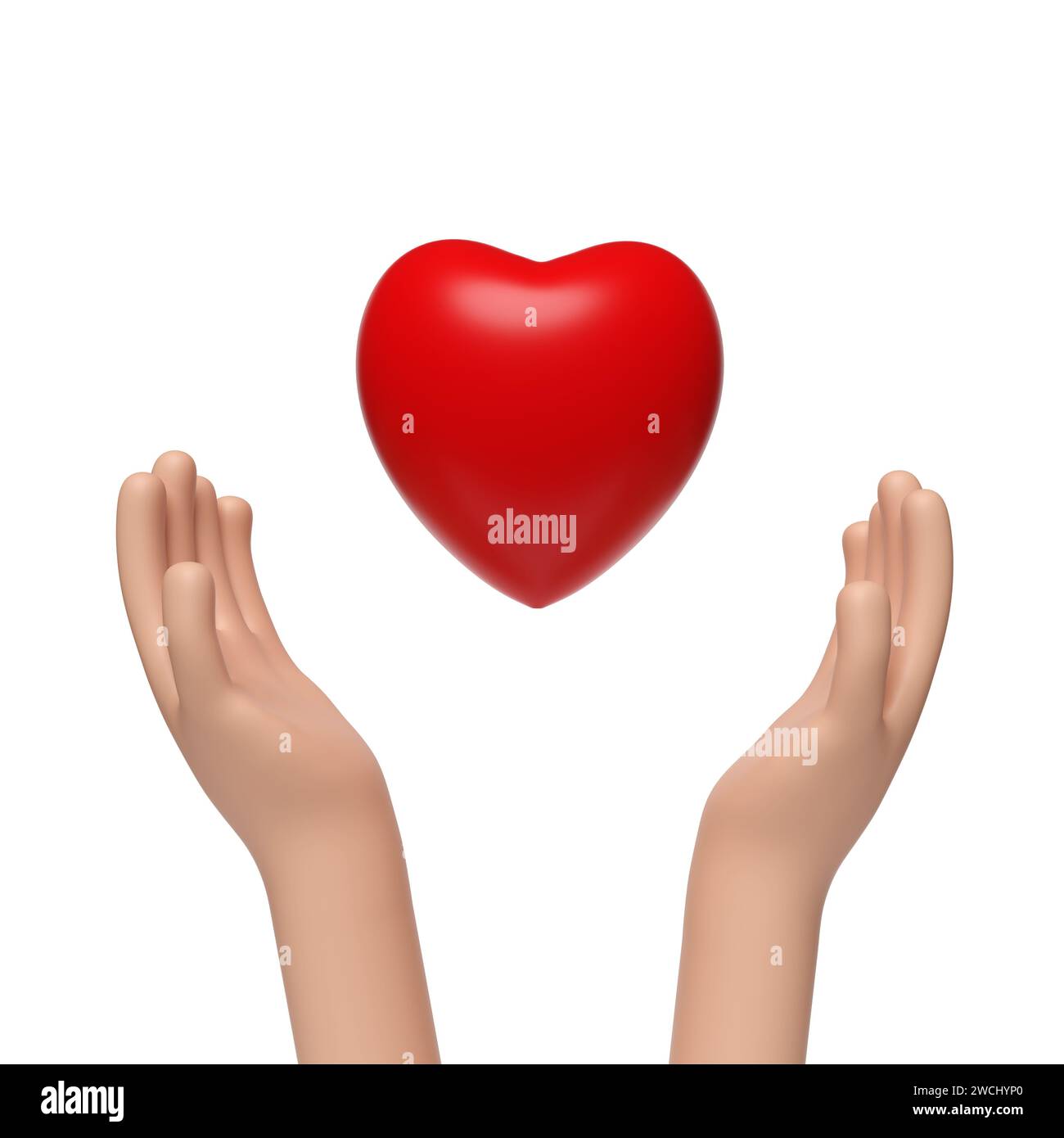 Cartoon hands with a heart. 3d illustration. Stock Photo