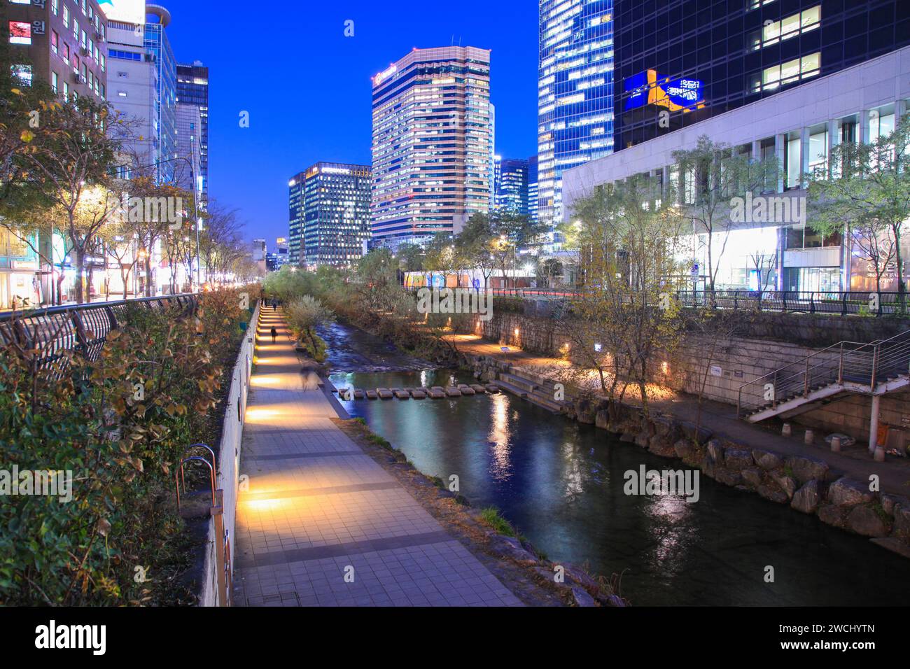 Cheonggyecheon Stream, an attraction on downtown Seoul, South Korea. Stock Photo