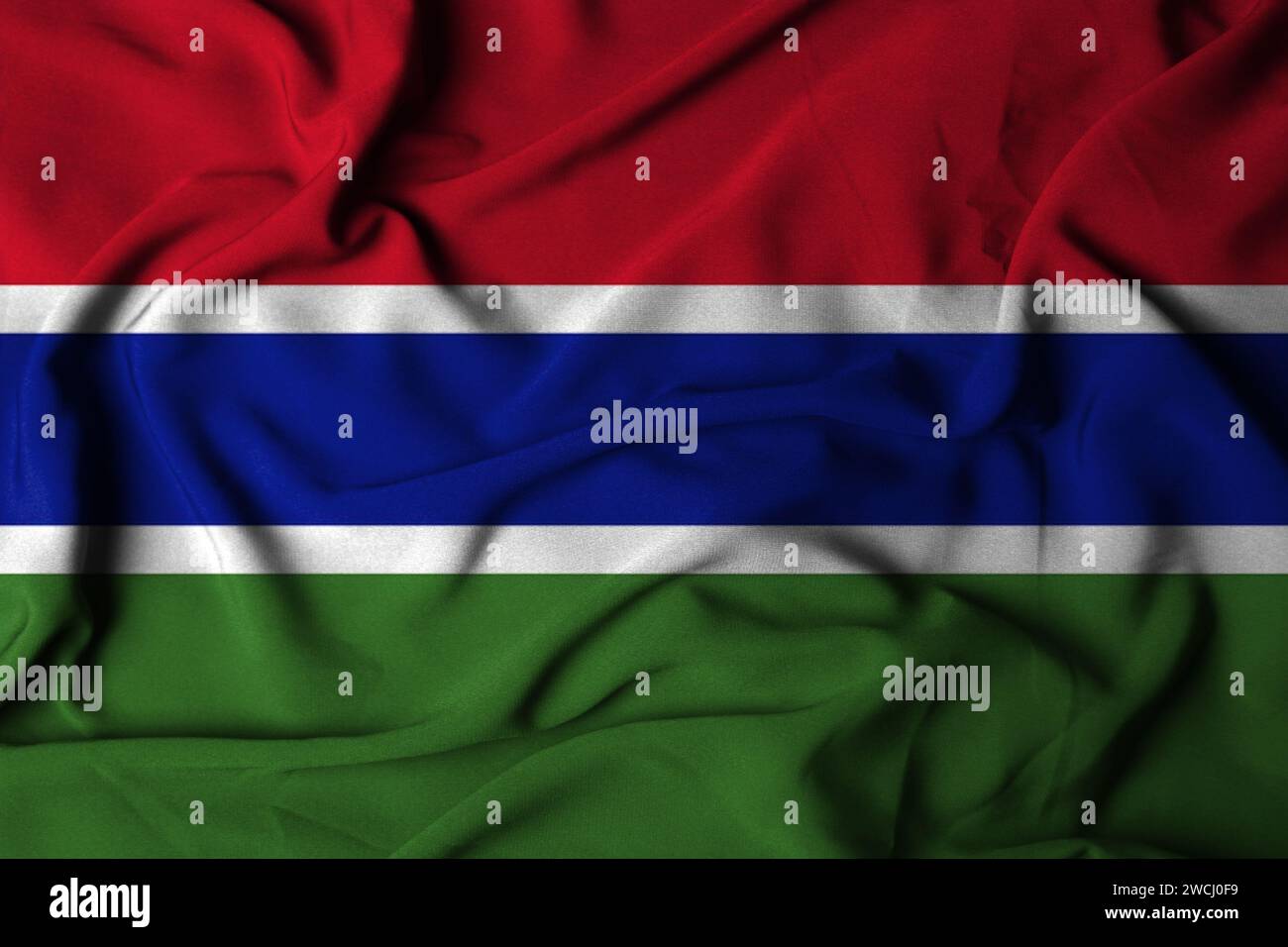 Selective focus of gambia flag, with waving fabric texture. 3d ...