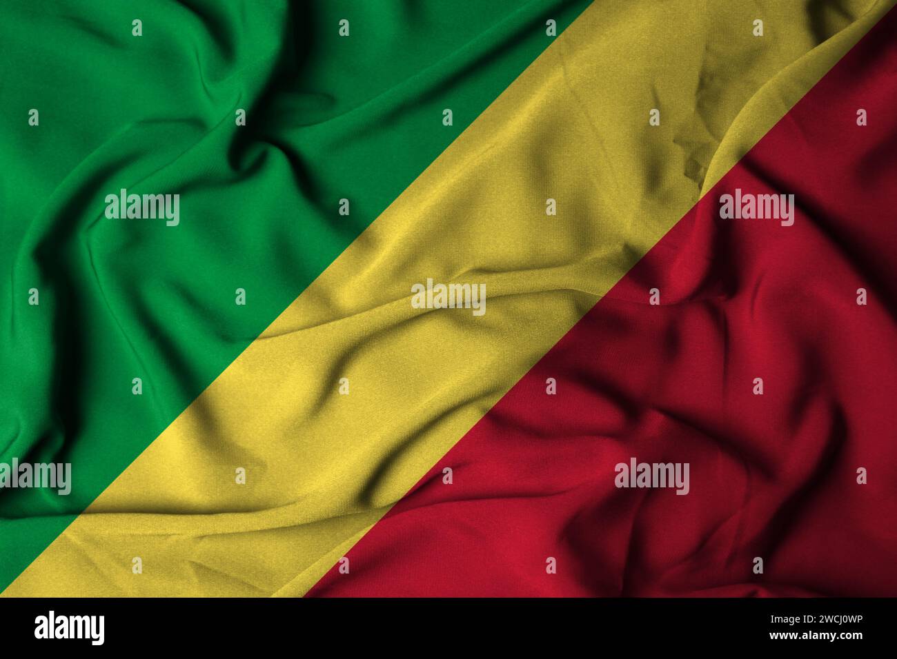 Selective focus of republic of the congo flag, with waving fabric ...