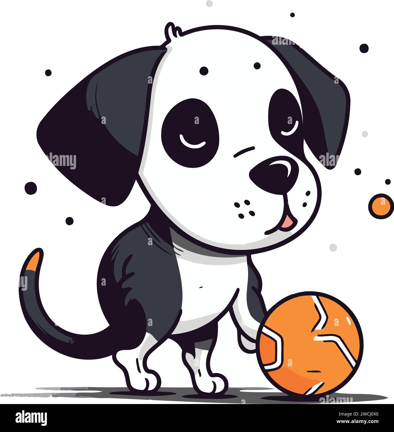 cute cartoon dog playing with a ball vector illustration isolated on white background 2WCJ0X0