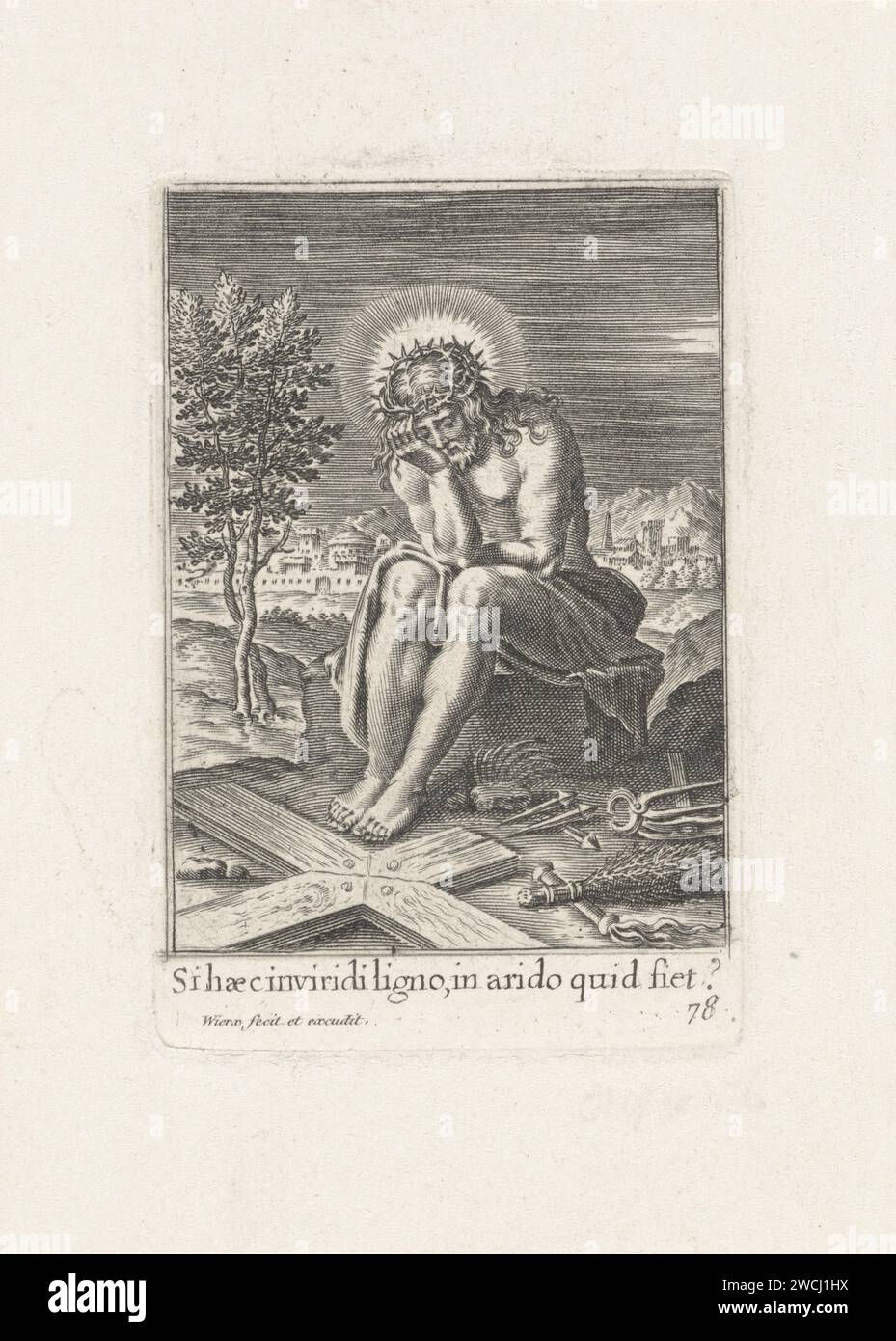 Christ on the cold stone, Wierix, 1800 - 1900 print The thoughtful ...