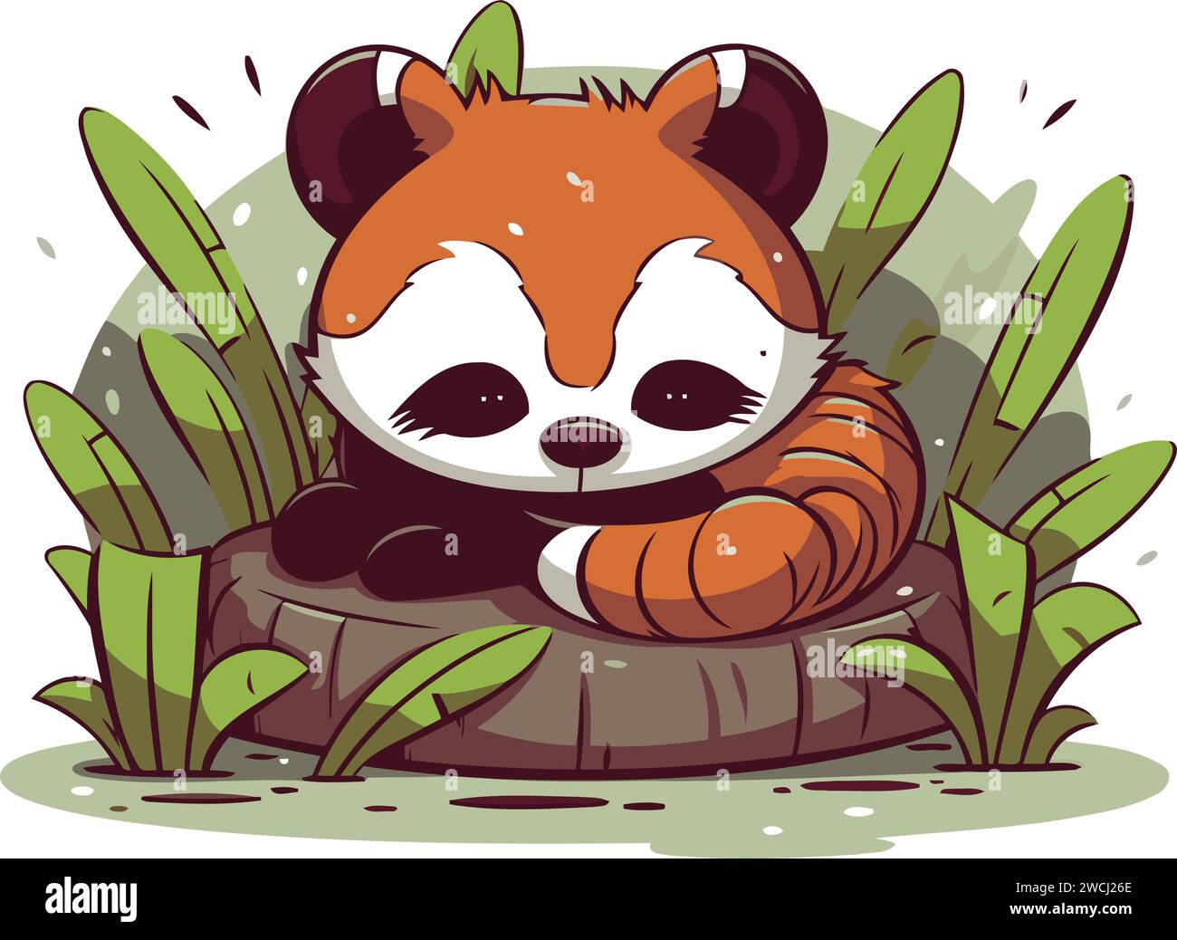 Cute panda sitting on the stump. Vector cartoon illustration Stock