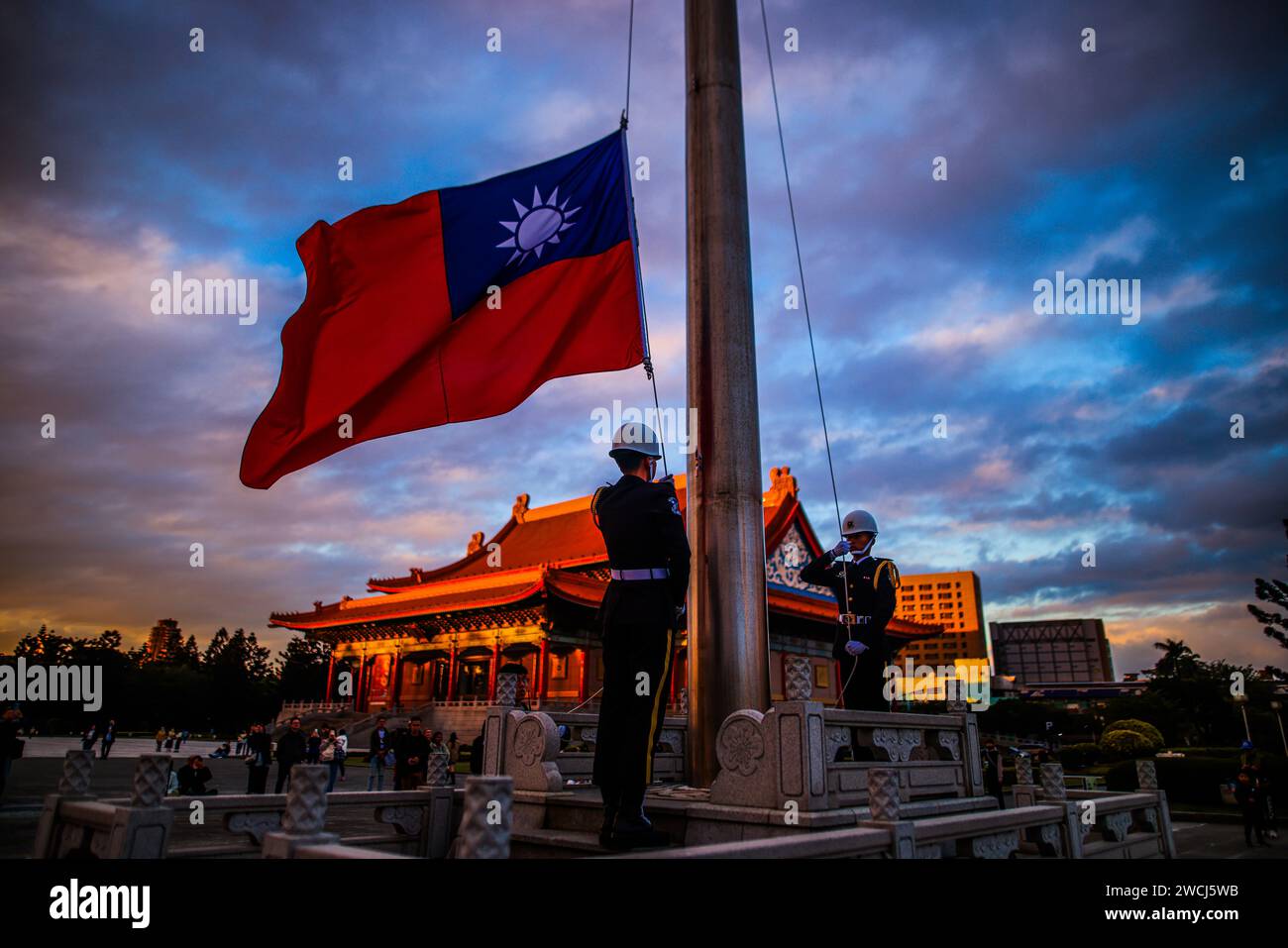 Flag lowering down at Taipei liberty square in Taipei, Taiwan Stock ...