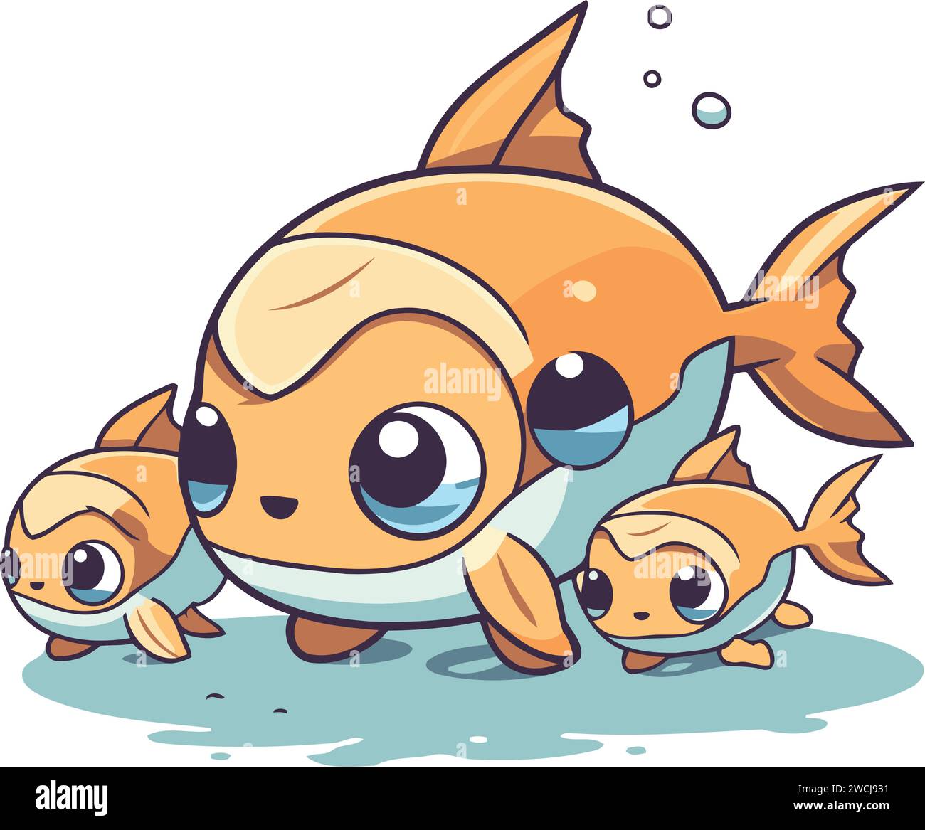Illustration of Cute Little Fish in the Sea. Vector Illustration Stock