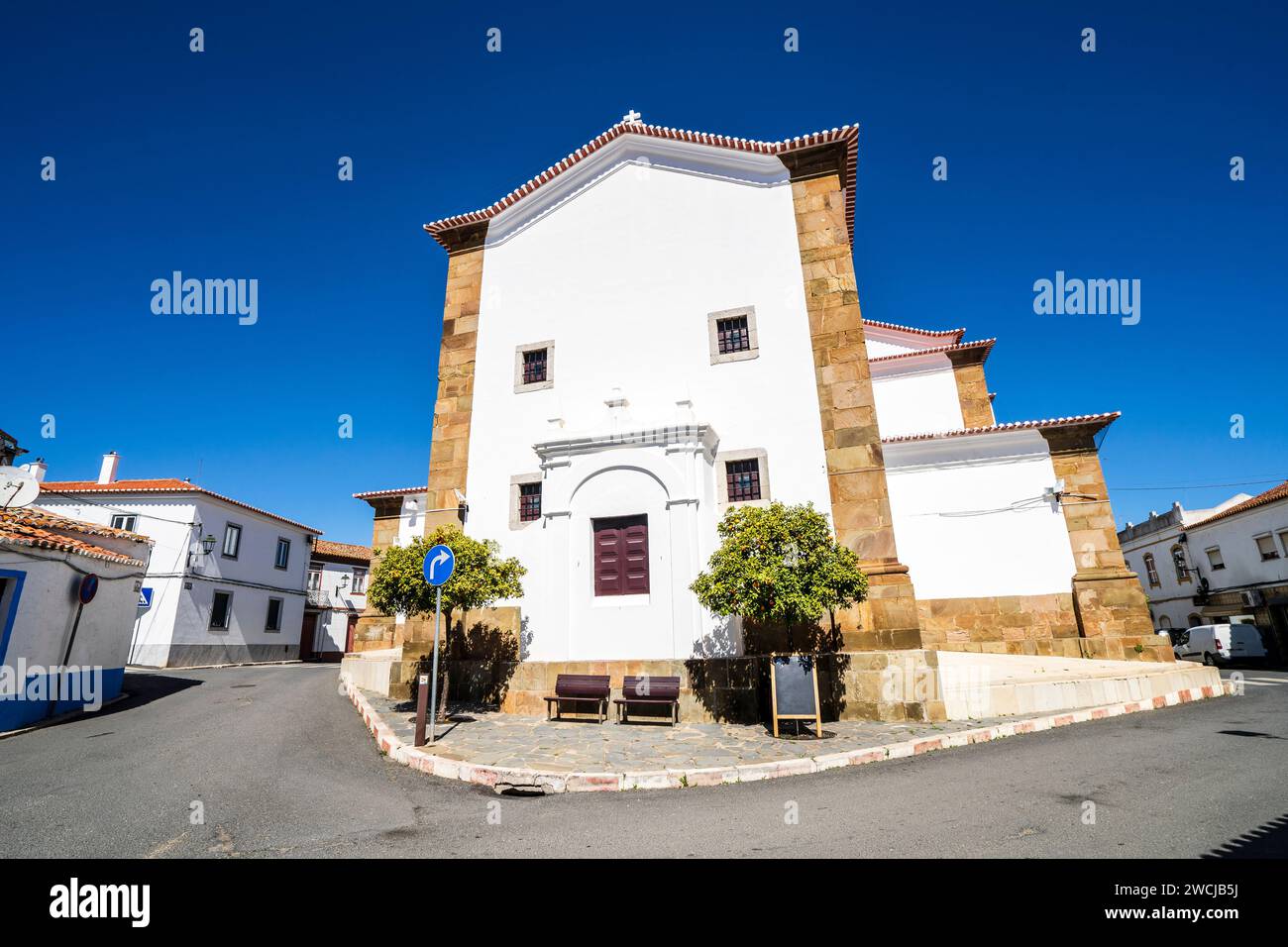 Saint Ildefonso church in the traditional downtown of Almodovar, Alentejo, Portugal Stock Photo