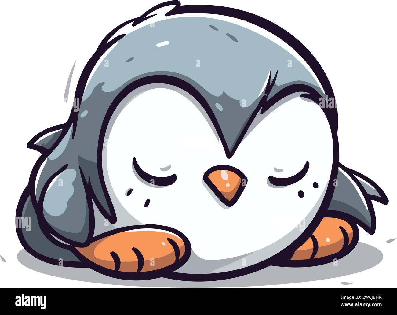 Cute penguin sleeping on white background. Vector cartoon illustration. Stock Vector
