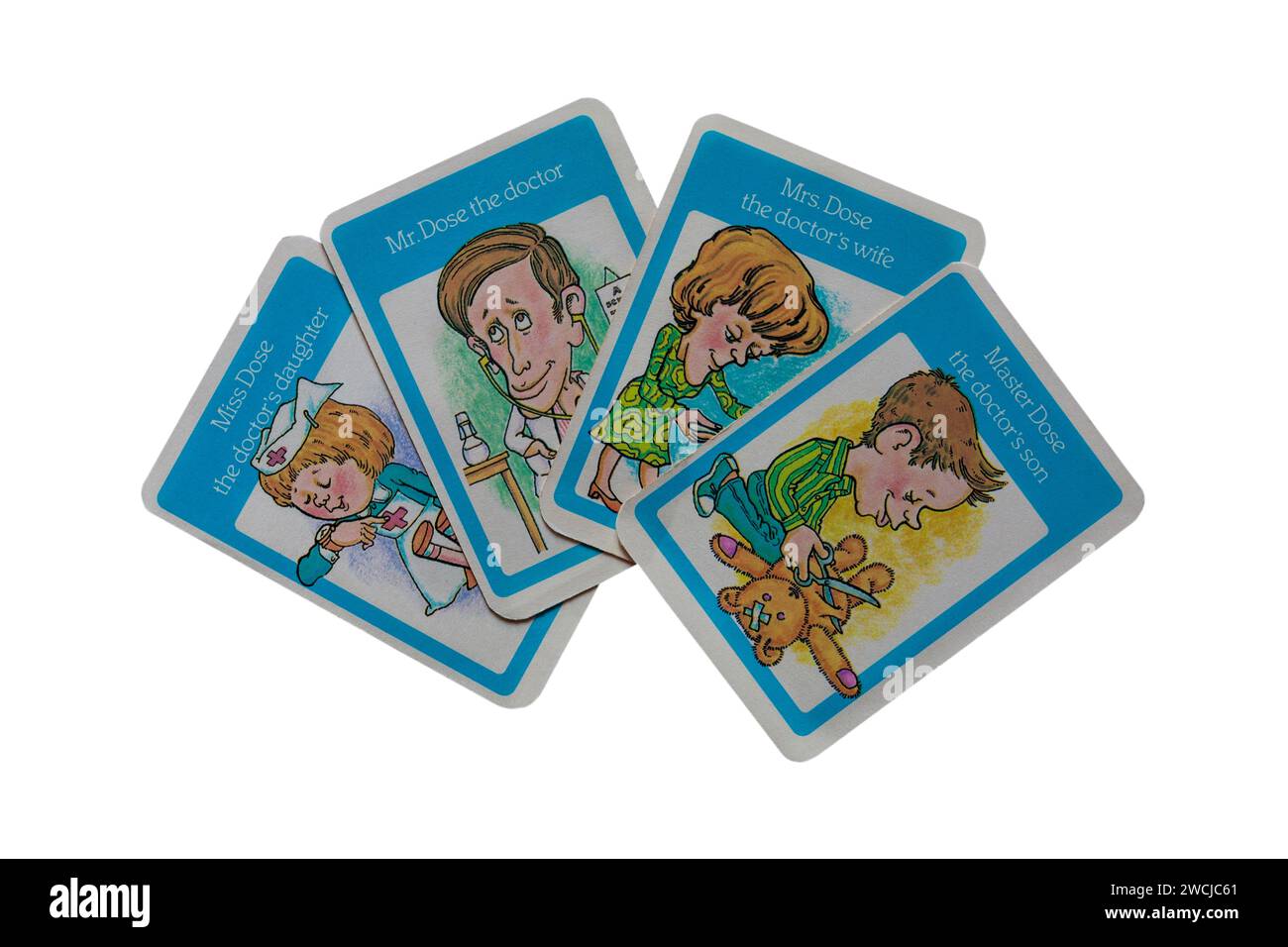 old retro Happy Families playing cards isolated on white background ...