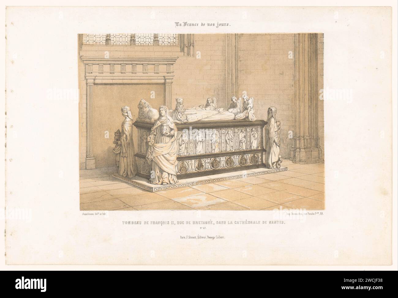 Graftombe of François II of Brittany in the cathedral of Nantes, Léon Auguste Asselineau, 1853 - 1856 print  print maker: Rouenafter own design by: Rouenprinter: Parispublisher: Paris paper  grave, tomb. parts of church interior Nantes Stock Photo