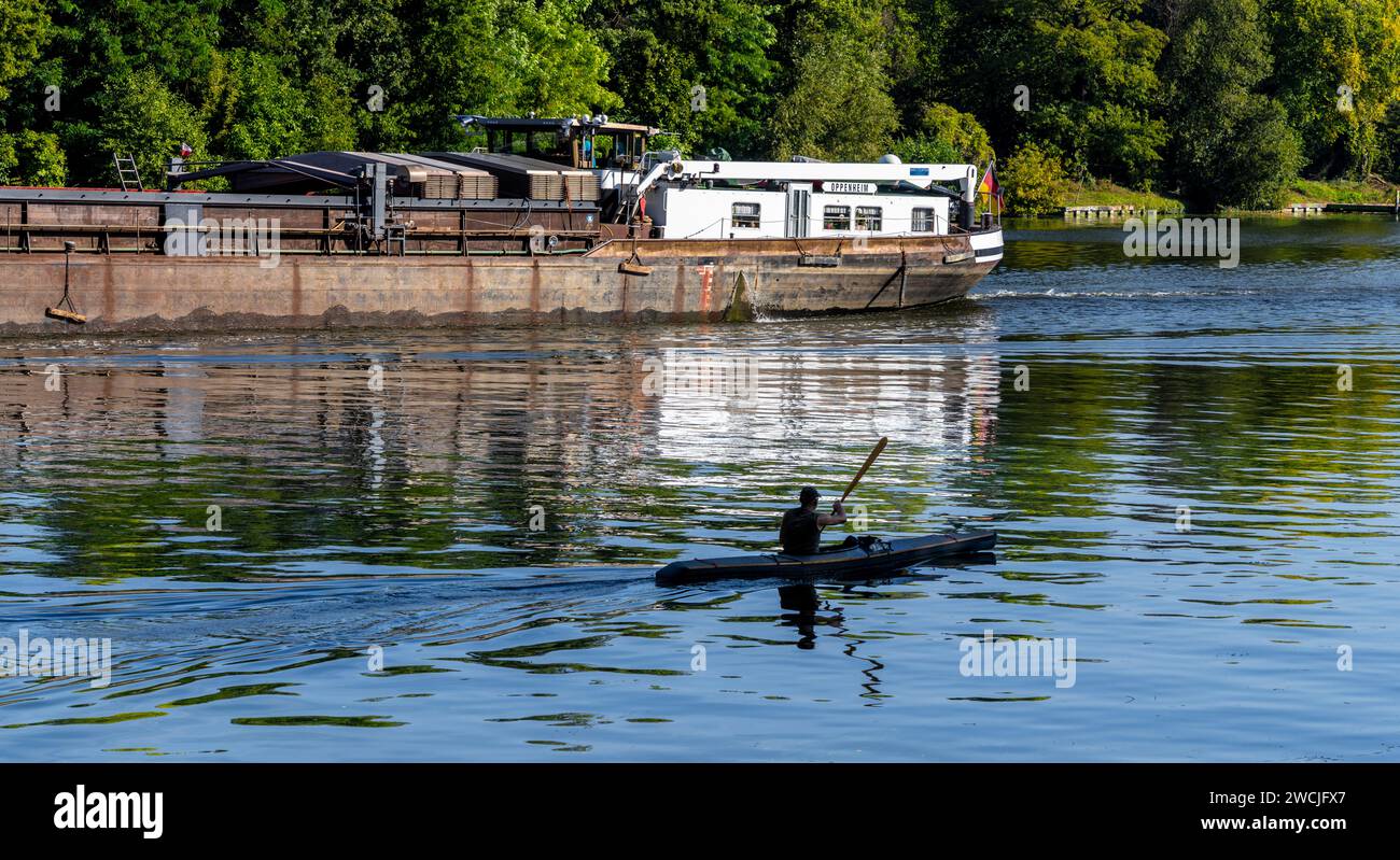 Kayaking On The Oberspree Near Treptow-Köpenick, Berlin, Germany Stock Photo