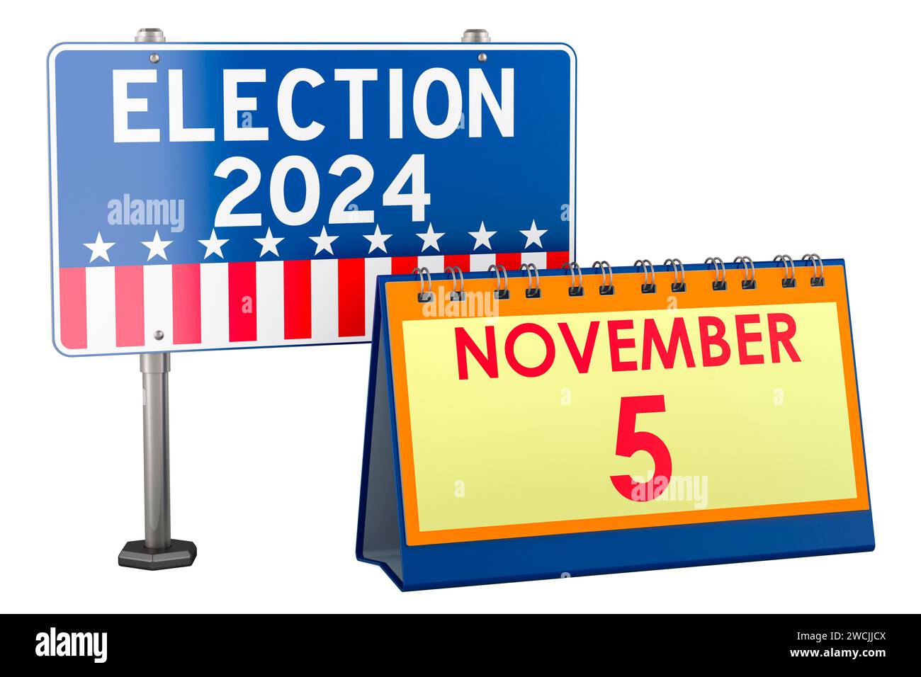 Election in the USA 2024 advertising billboard with desk calendar. 3D