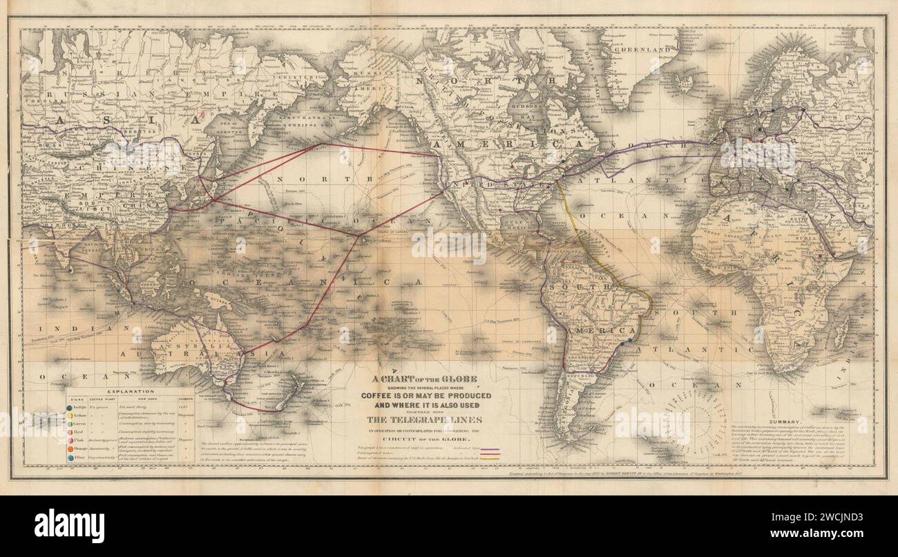 Talegraph Chart A Chart of the Globe Showing the Several Places Where Coffee is or May ...