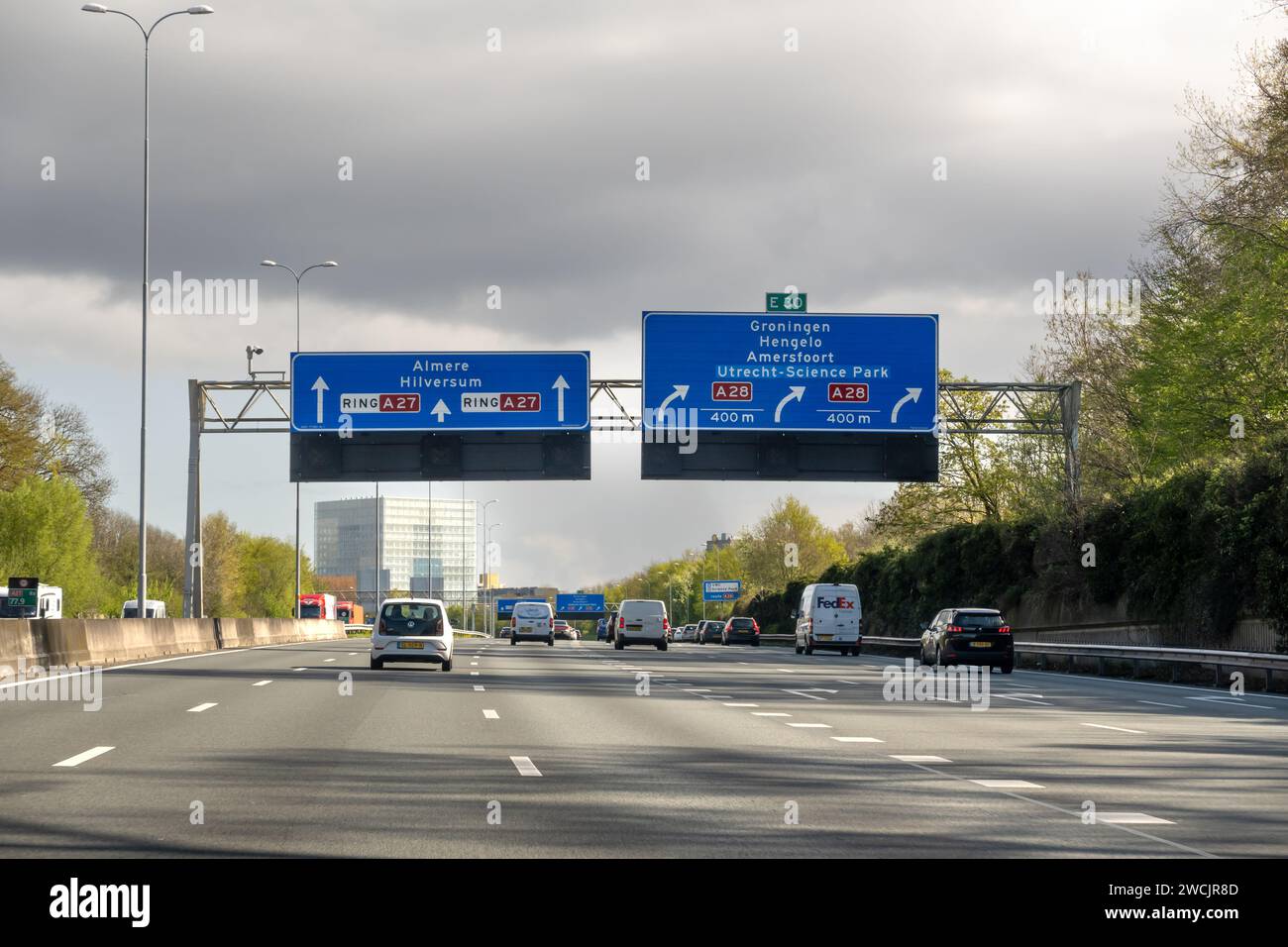 Traffic on ring road Utrecht, A27 near highway intersection Rijnsweerd ...