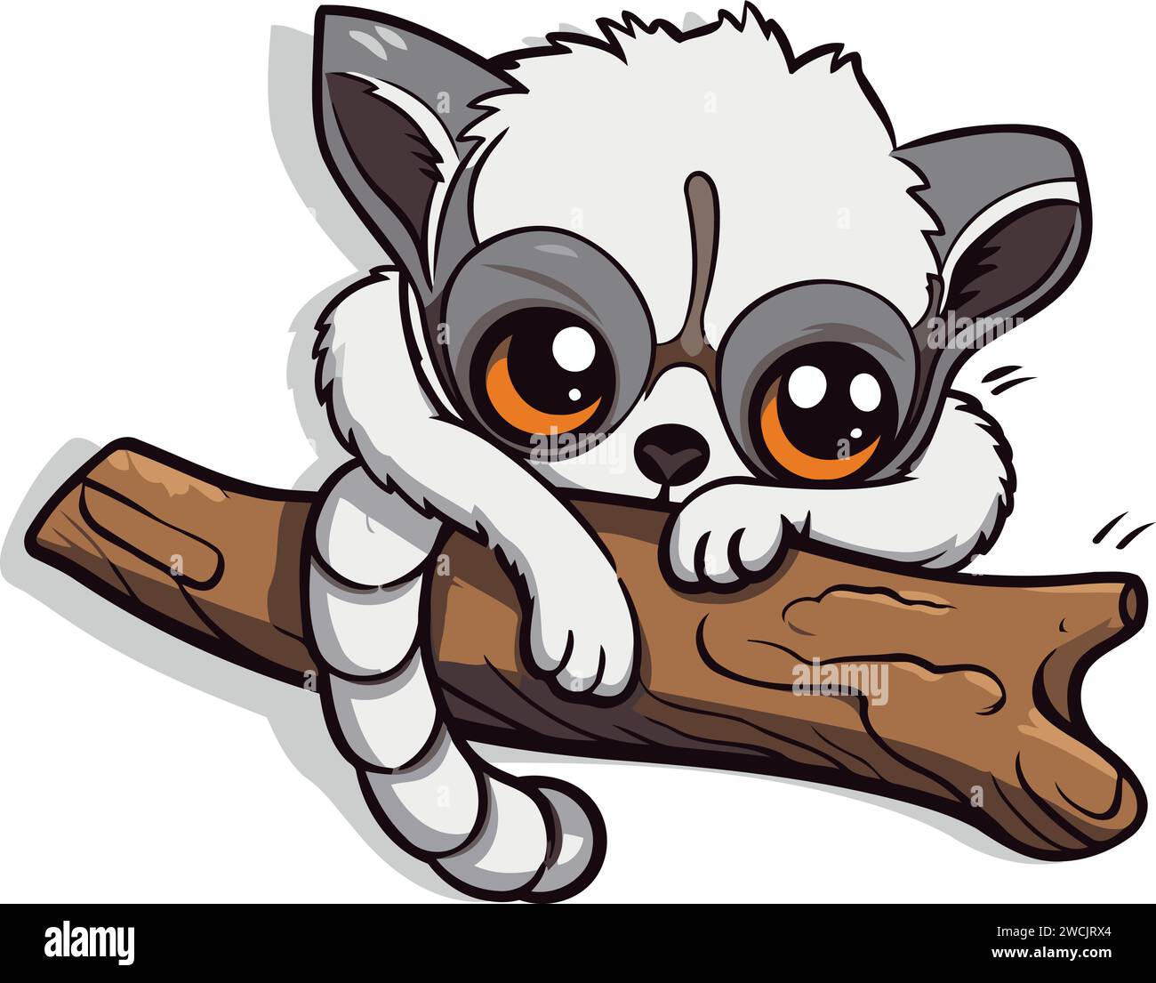 Cute little lemur with big eyes. Vector cartoon illustration Stock