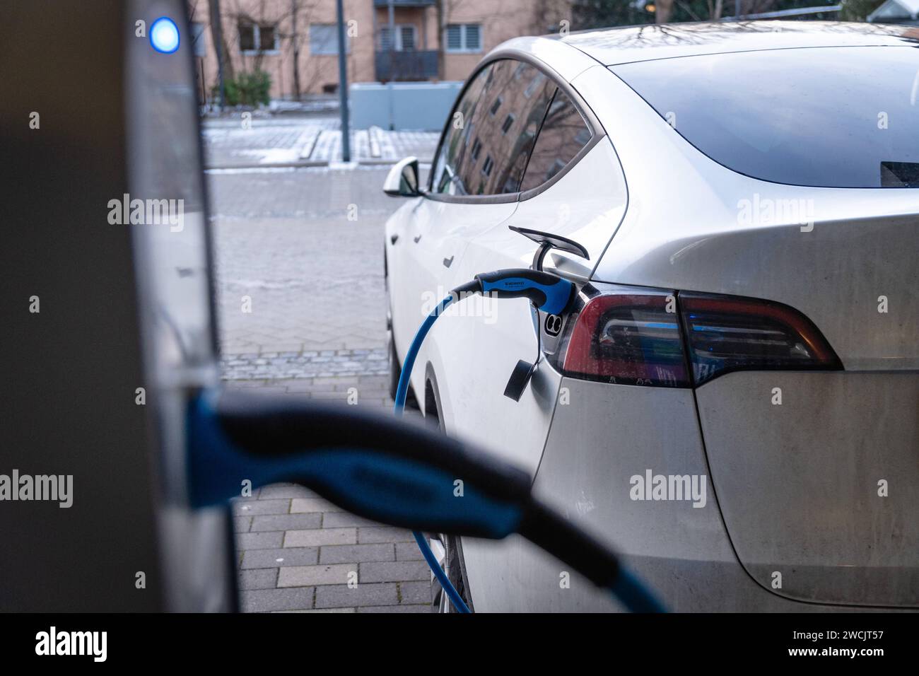 Augsburg, Bavaria, Germany January 14, 2024 A Tesla Model Y electric