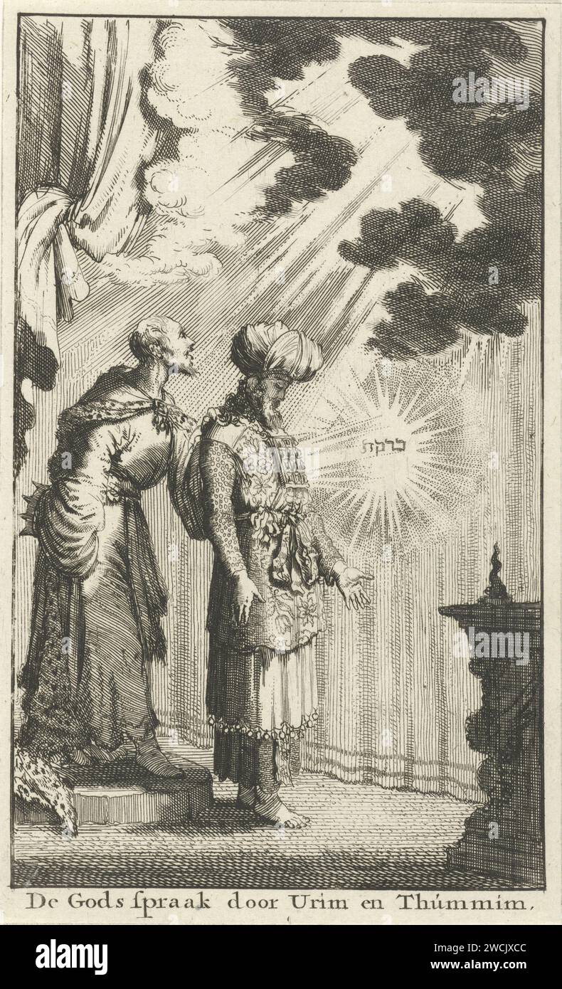 God speech by the Urim and the Thummim, Jan Luyken, 1682 print  Amsterdam paper etching 'Urim' and 'Thummim'  vestments of high priest Stock Photo