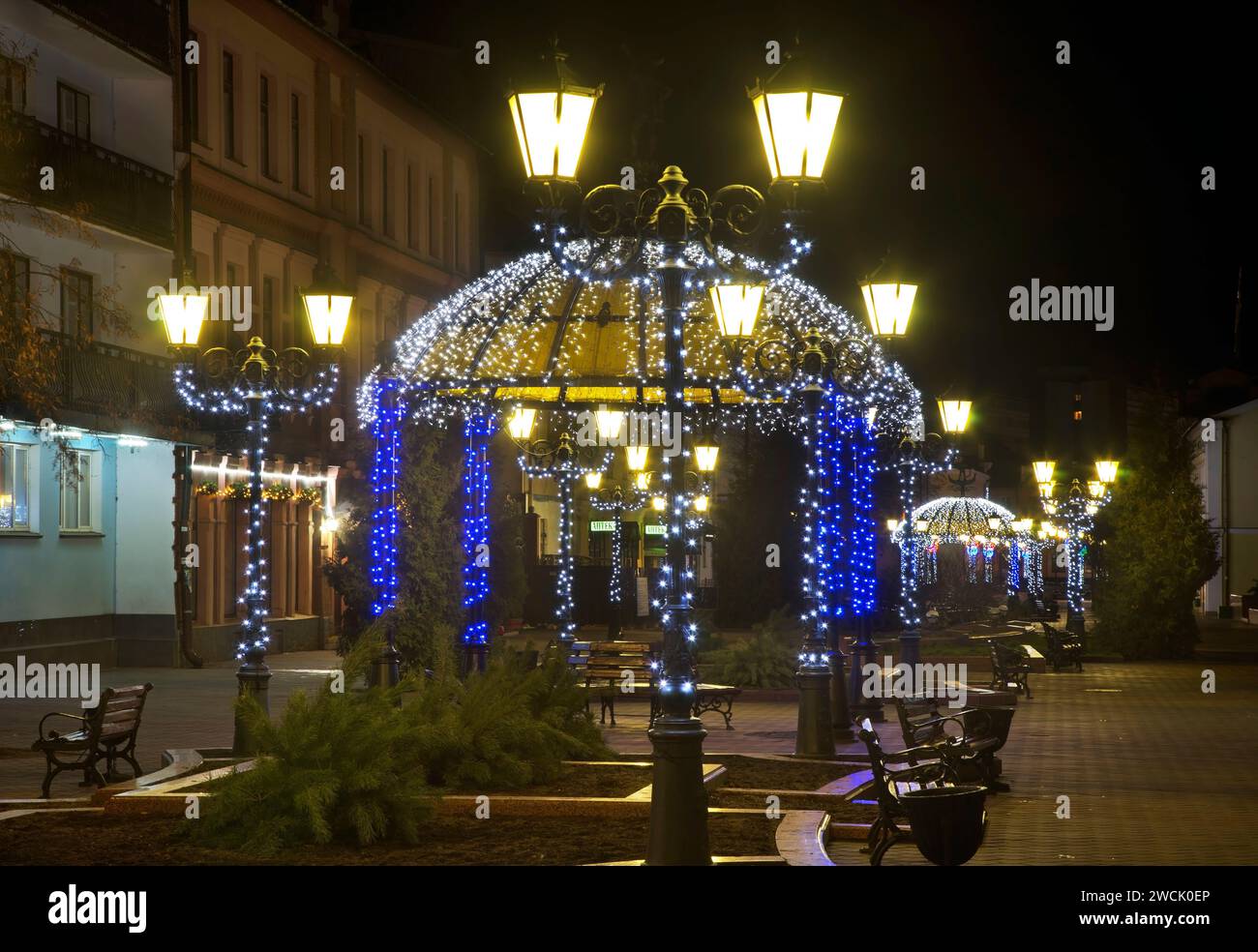 Holiday decorations of Sovetskaya street Brest. Belarus Stock Photo