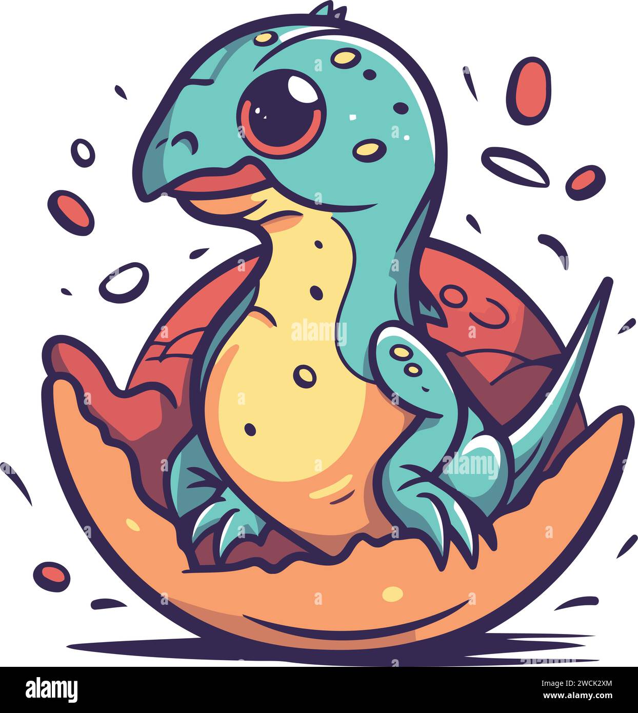 Cute cartoon dinosaur in egg. Vector illustration. Isolated on white ...