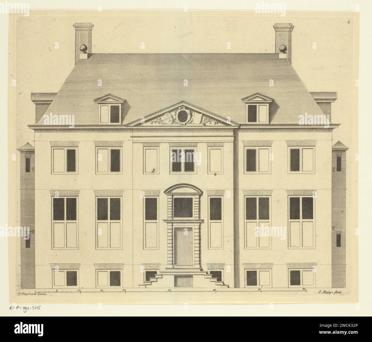 Front of a house near Diepenheim, Jan Matthysz., After Philips VinckBoons (II), 1674 print Front of a house near Diepenheim, built in 1656 for N. van den Heuvel, designed by Philips Vingboons. Amsterdam paper etching / engraving exterior  architectural design or model Stock Photo