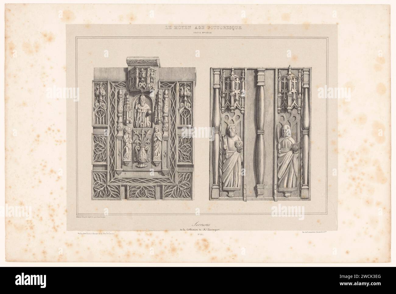 Locks with Biblical figures in relief, Léon Auguste Asselineau, 1837