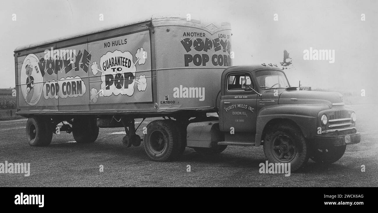 A ''Popeye'' popcorn truck with a colorful advertising design Stock Photo
