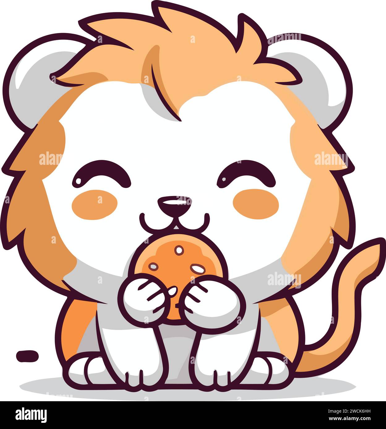 Lion eating mushroom Cute animal cartoon mascot vector illustration