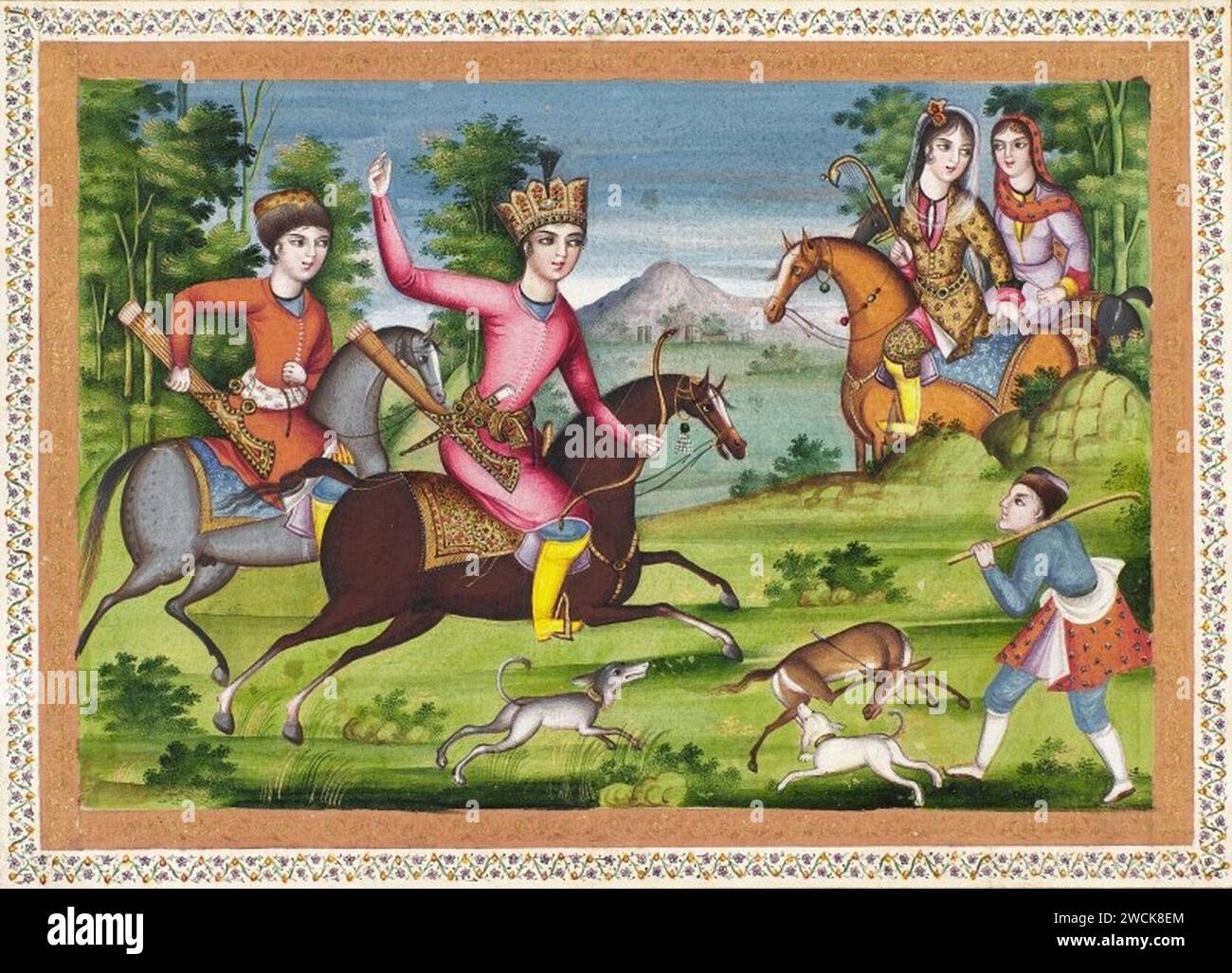 A ruler hunting on horseback, Persia, Zand - early Qajar, 18th century ...