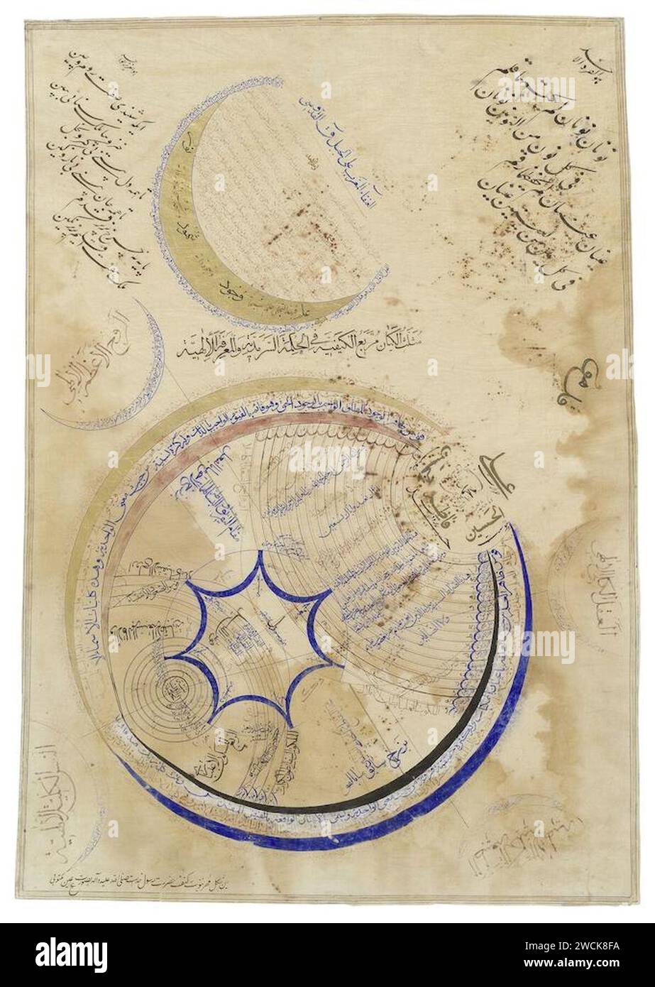 A Safavid diagram illustrating the seal of prophecy (muhri nubuwat), impressed on the shoulder of the Prophet Muhammad, Persia, 16th - early 17th Century. Stock Photo