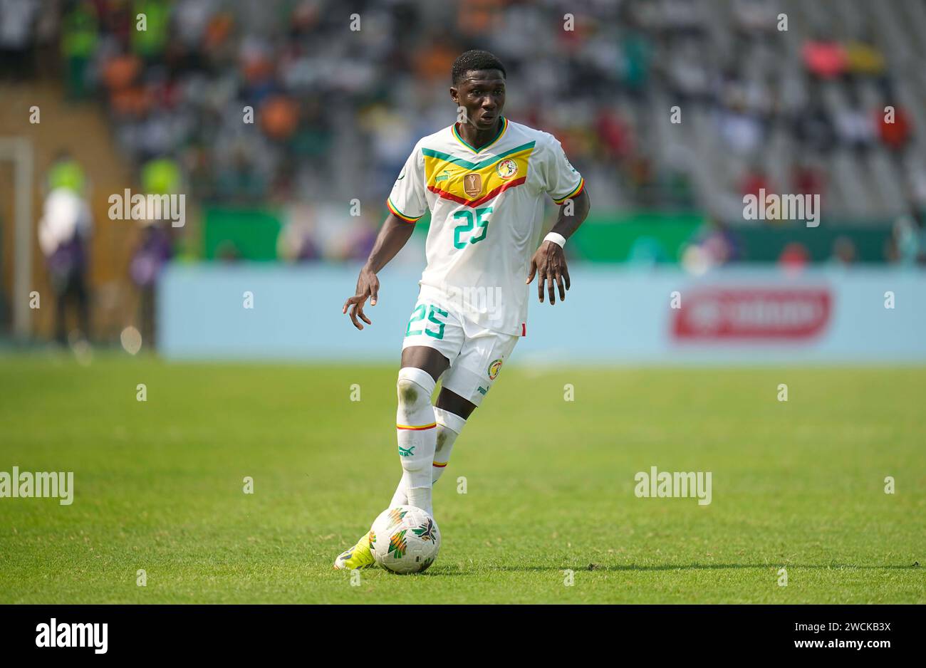 January 15 2024: Lamine Camara (Senegal) controls the ball during a